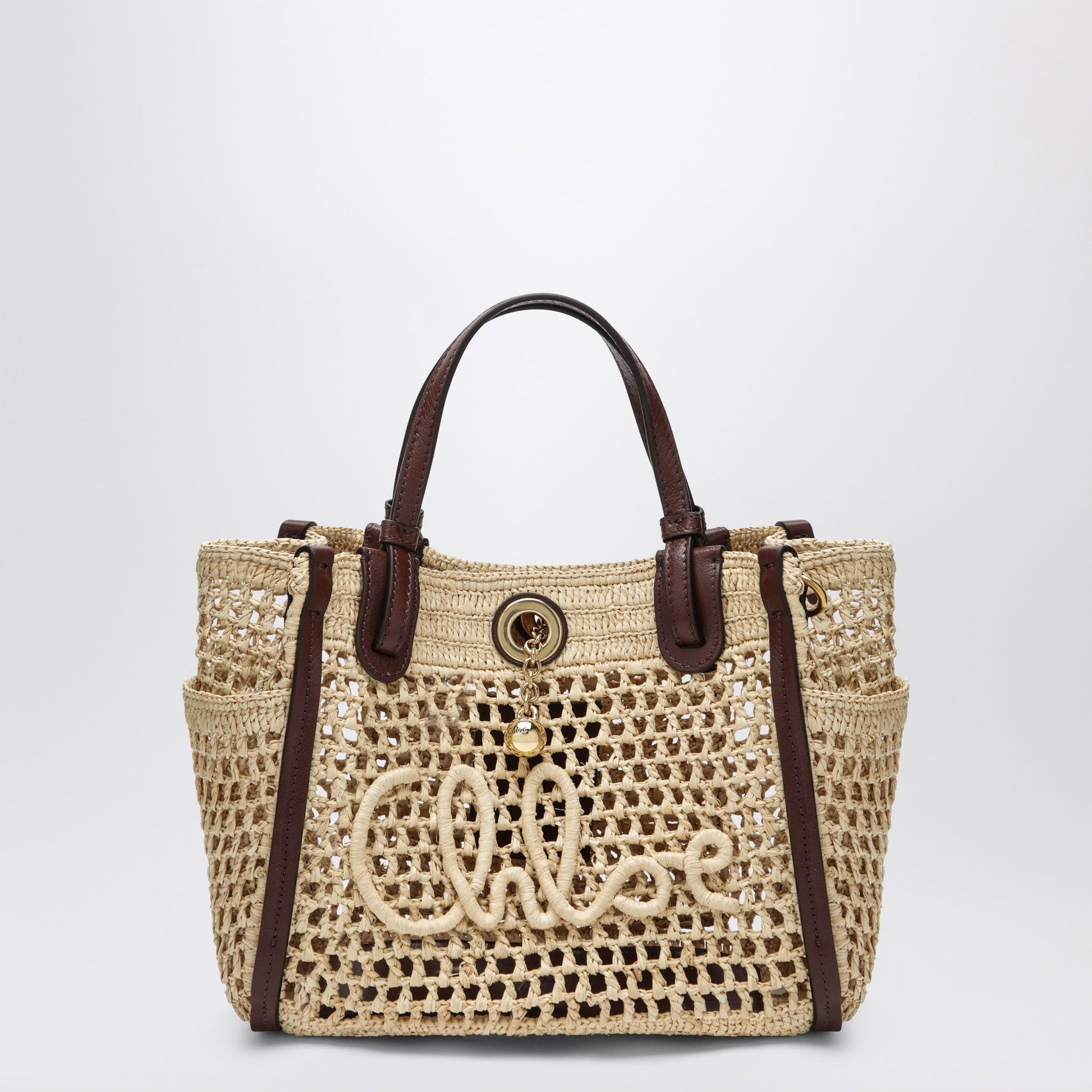 Chloe Iconic Tote Bag In Raffia And Leather, Hot Sand Women CHLOE