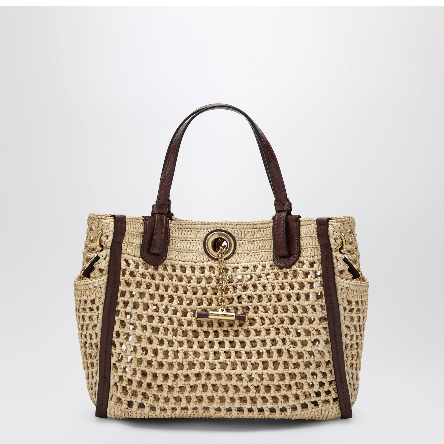 Chloe Iconic Tote Bag In Raffia And Leather, Hot Sand Women CHLOE
