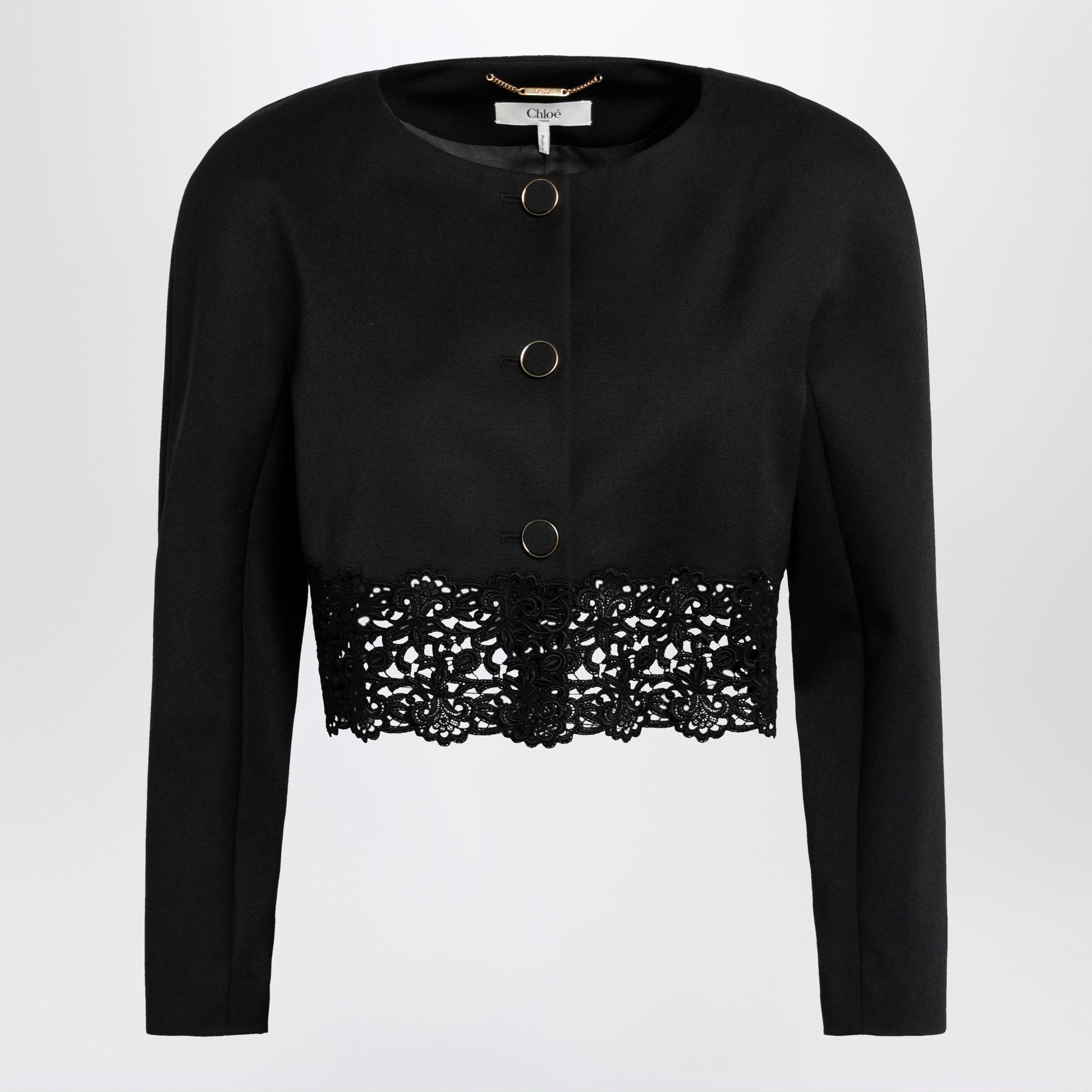 Chloe Black Cropped Jacket With Openwork Trim Women CHLOE