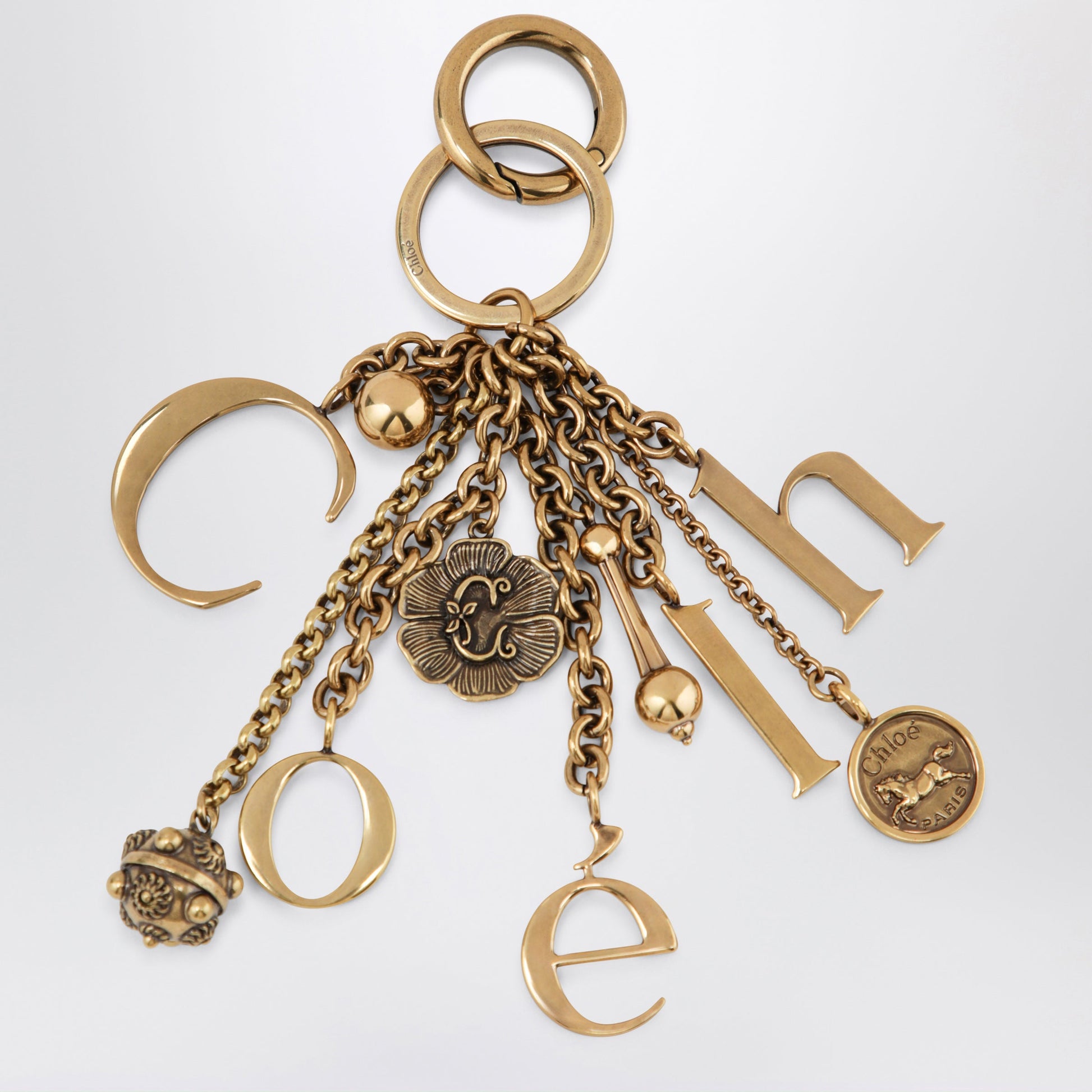 Chloe Bag Charm Keyring Symbols Logo In Vintage Gold Brass Women CHLOE