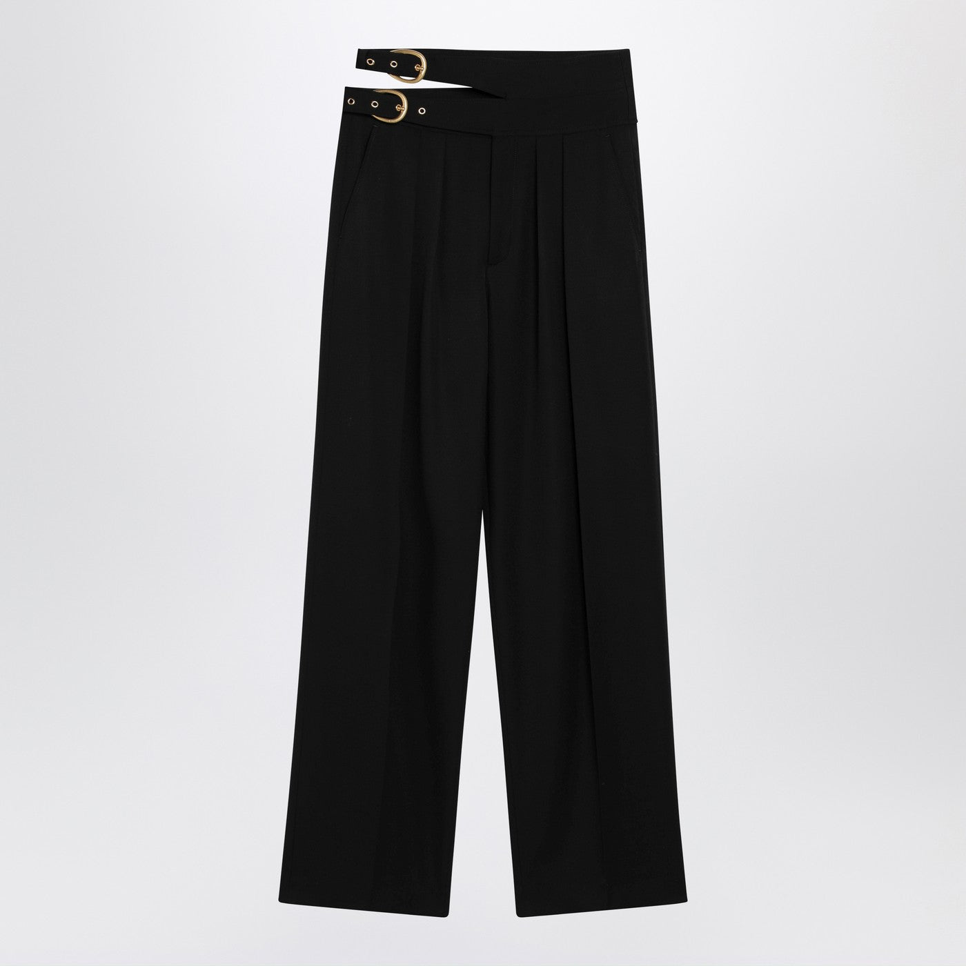 Chloe Black Trousers With Double Belt And Gold Buckles Women CHLOE