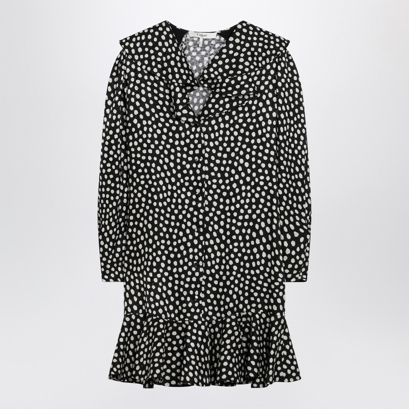 Chloe Black Silk Jacquard Mini Dress With Polka Dot Print Women CHLOE