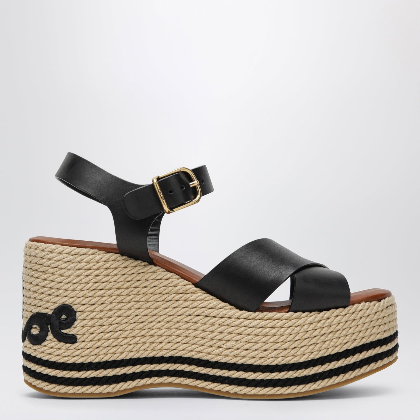 Chloe Sand Wedge Sandals In Calfskin Leather In Black Women CHLOE