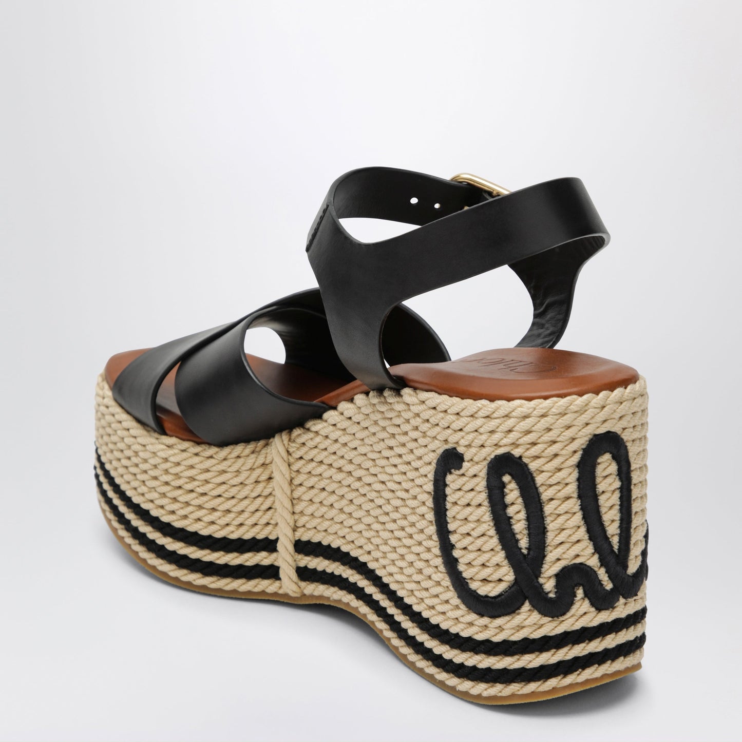 Chloe Sand Wedge Sandals In Calfskin Leather In Black Women CHLOE
