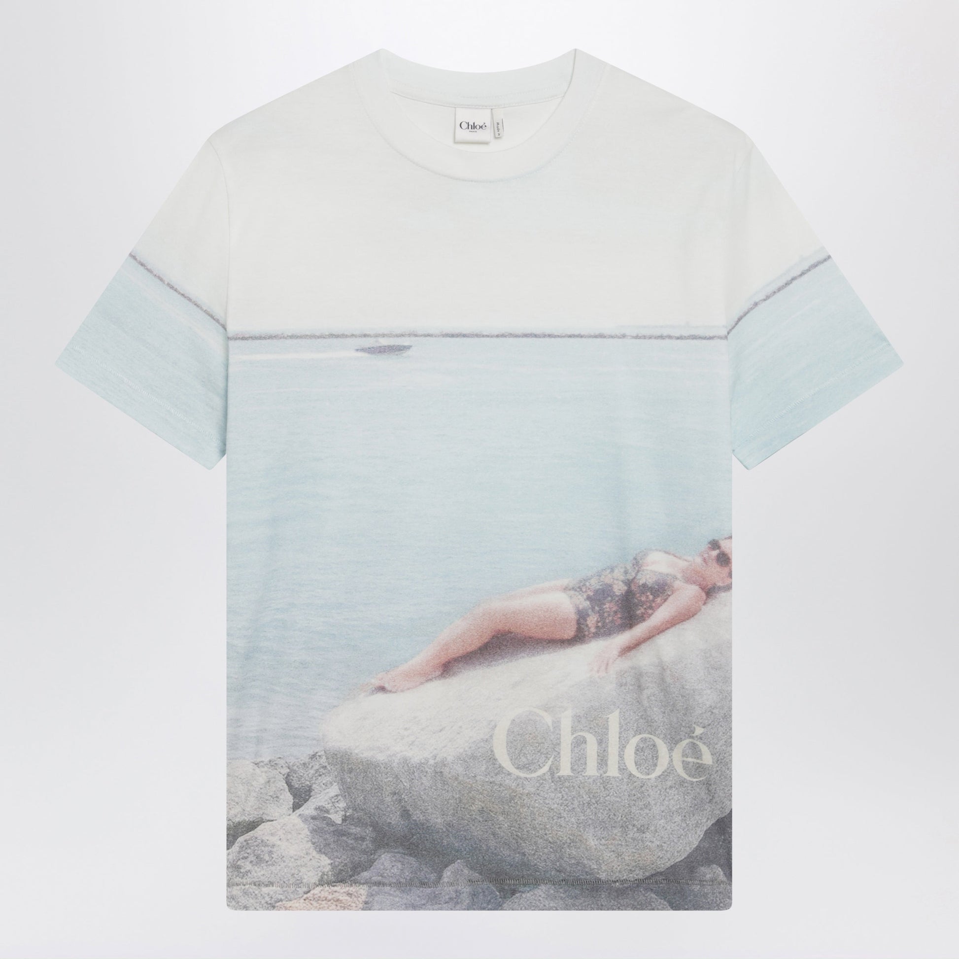 Chloe Crewneck Logo T-Shirt In Cotton Jersey, Iconic Milk Women CHLOE