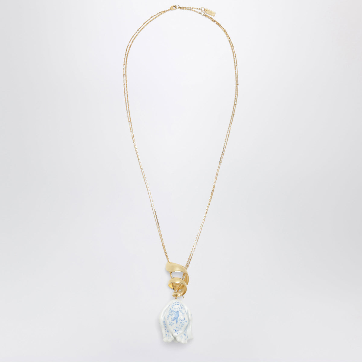 Chloe Gold-Tone Necklace With White/Blue Floral Pendant Women CHLOE