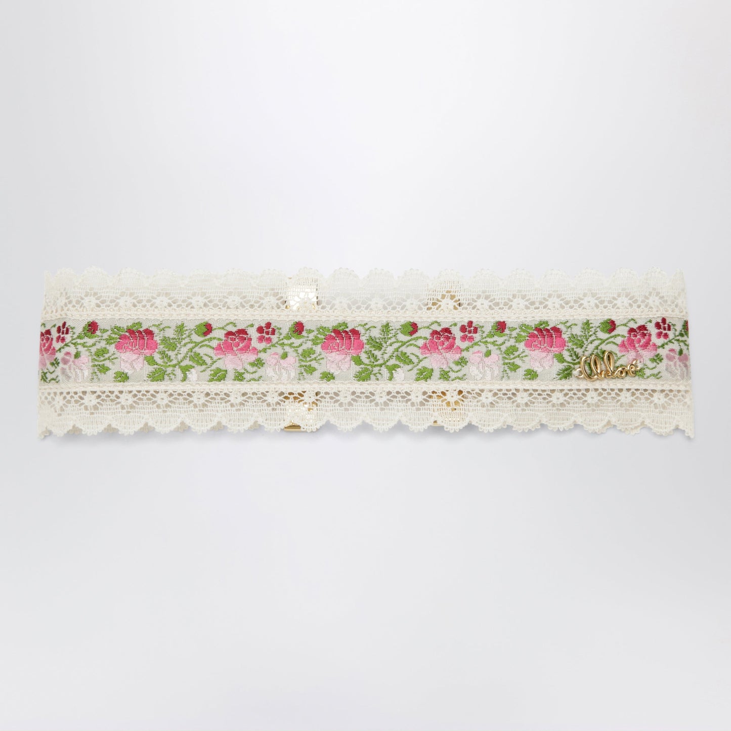 Chloe Choker Necklace In Lace And Floral Jacquard Ribbon Women CHLOE