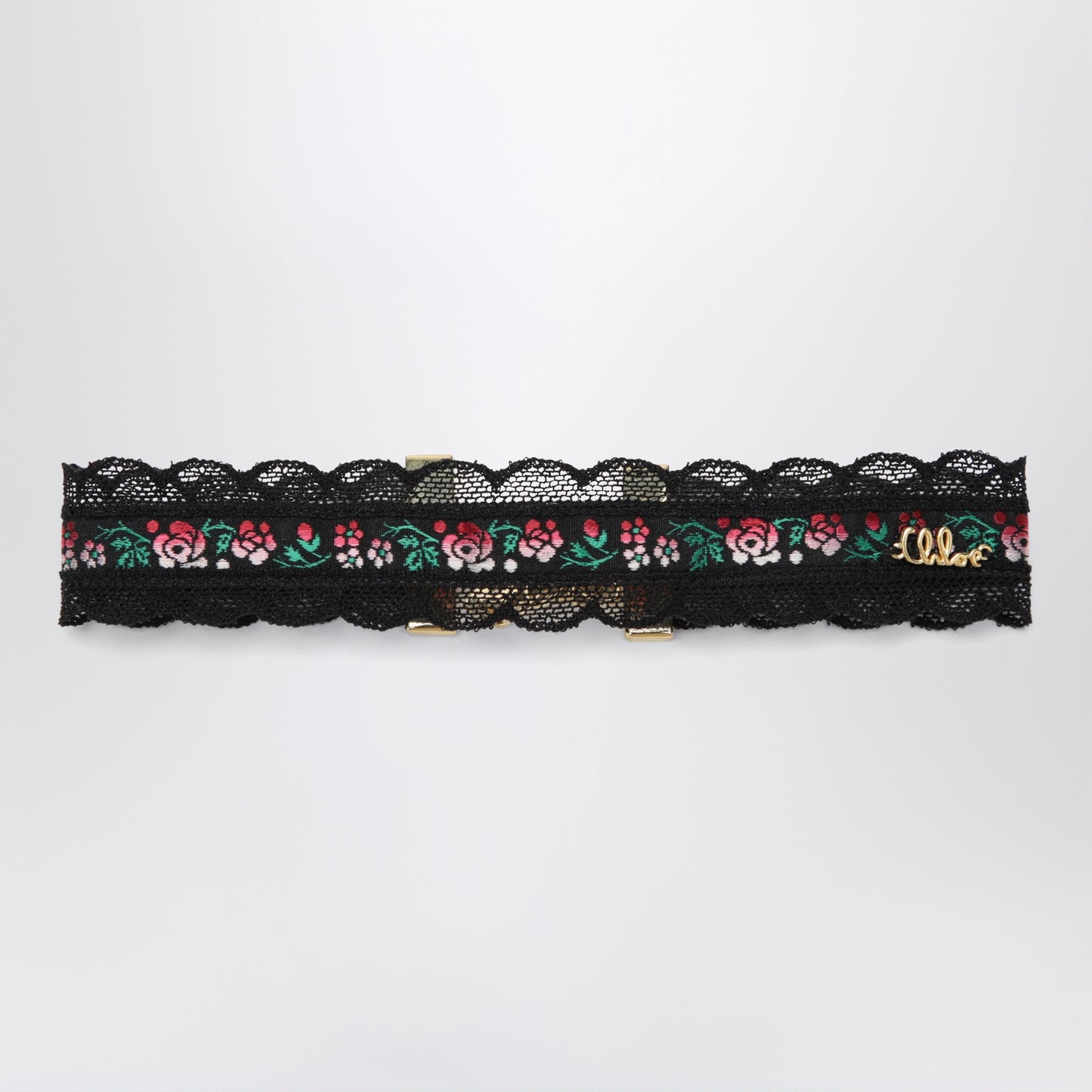 Chloe Choker Necklace In Lace And Floral Jacquard Ribbon Women CHLOE