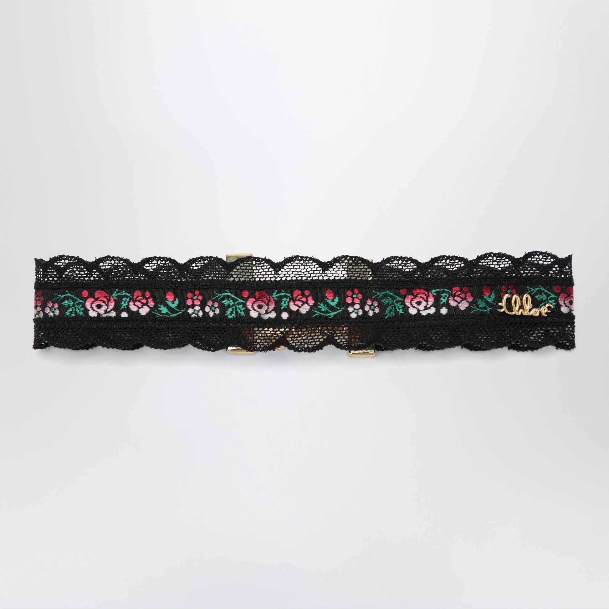 Chloe Choker Necklace In Lace And Floral Jacquard Ribbon Women CHLOE