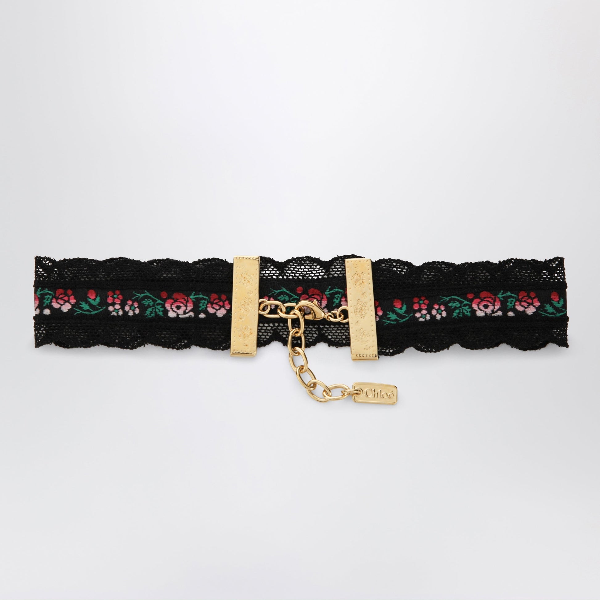 Chloe Choker Necklace In Lace And Floral Jacquard Ribbon Women CHLOE