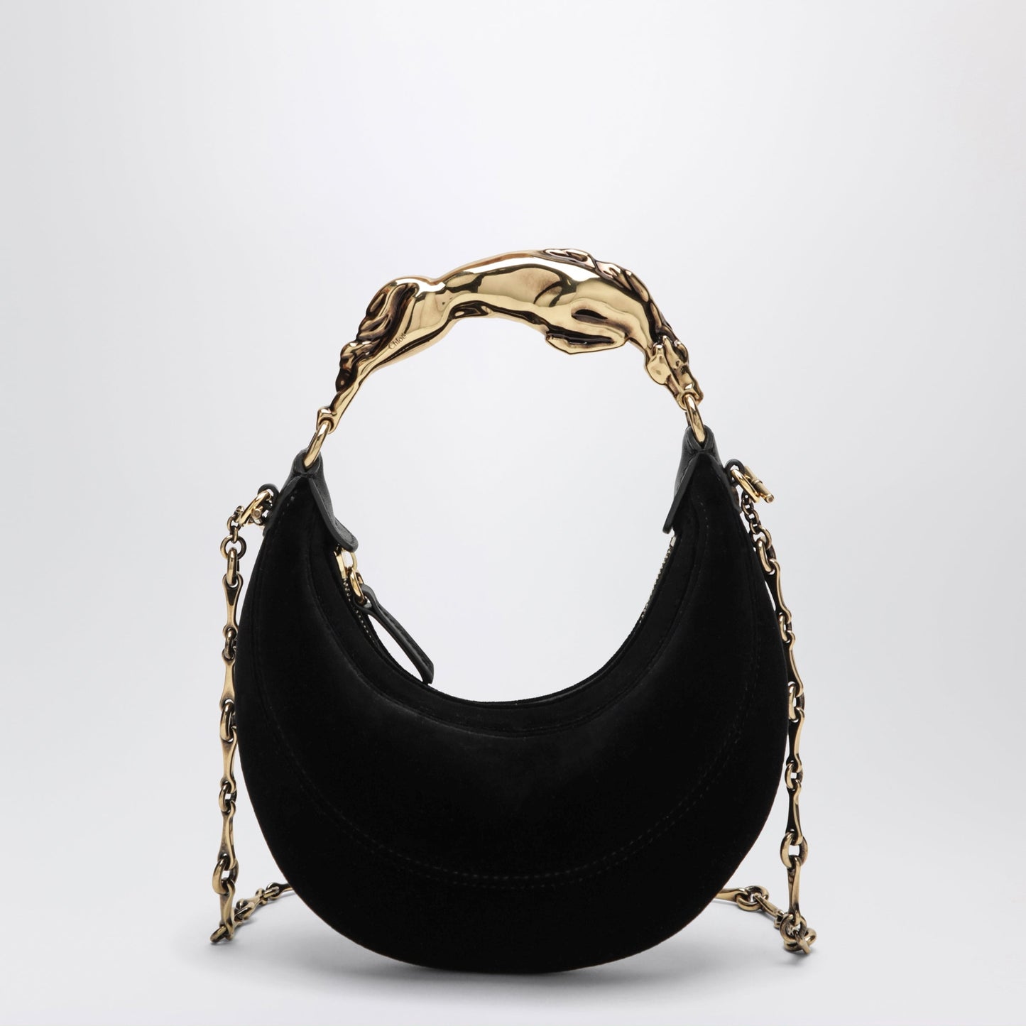 Chloe Black Suede Hobo Bag With Sculptural Handle Women CHLOE