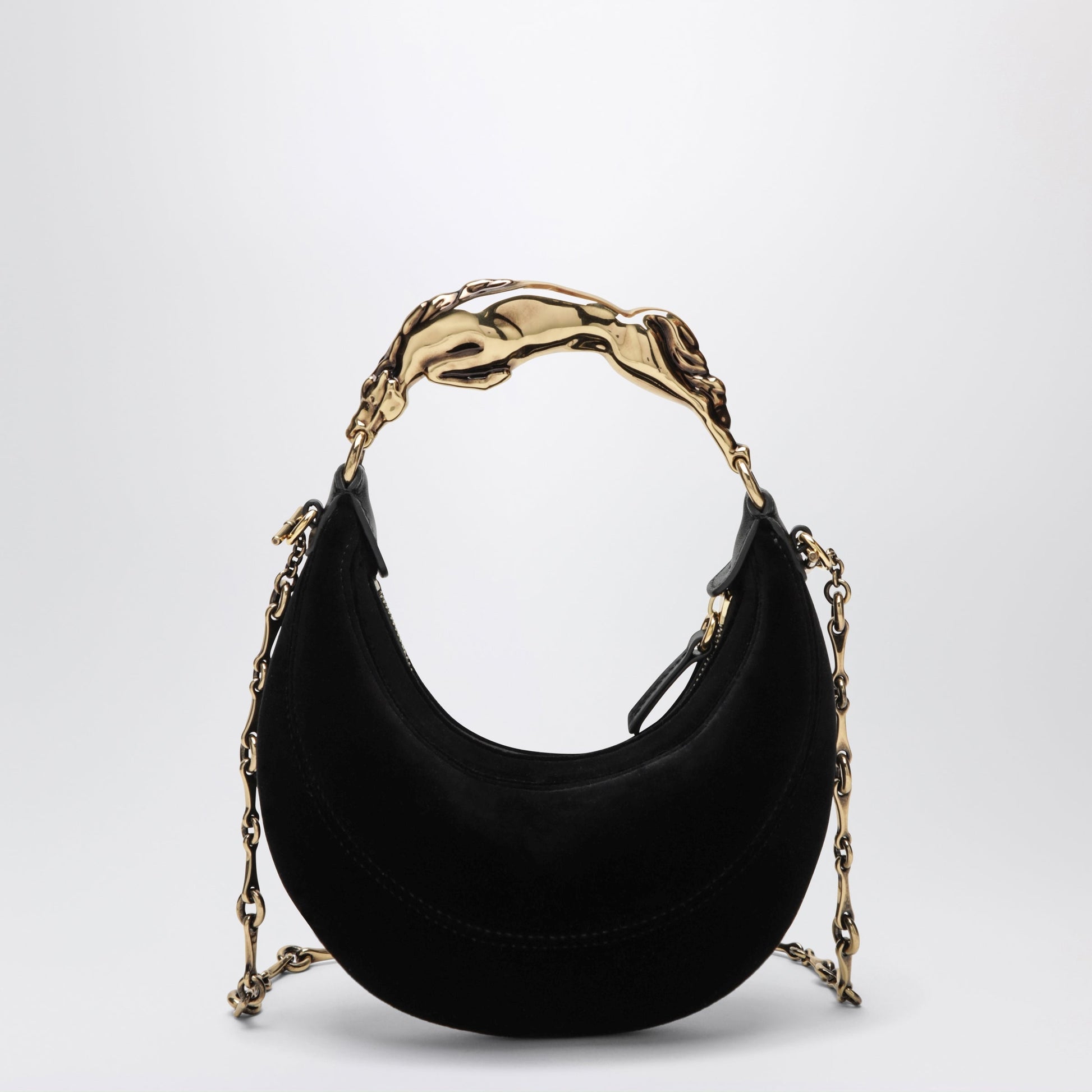 Chloe Black Suede Hobo Bag With Sculptural Handle Women CHLOE