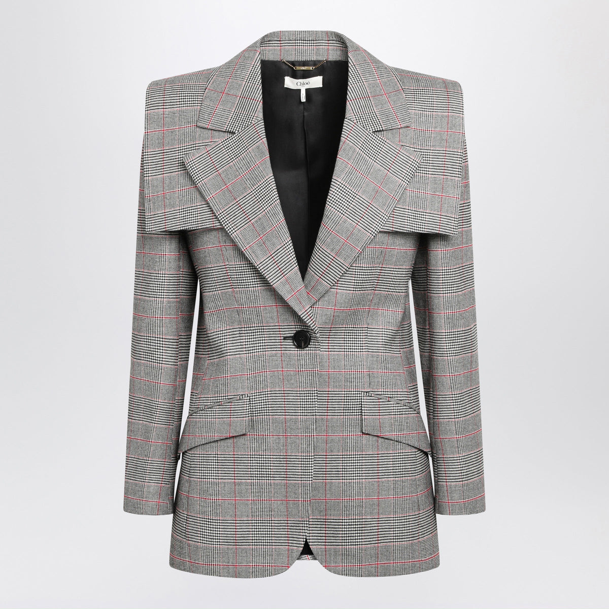 Chloe Tailored Black/Red Prince Of Wales Wool Jacket Women CHLOE