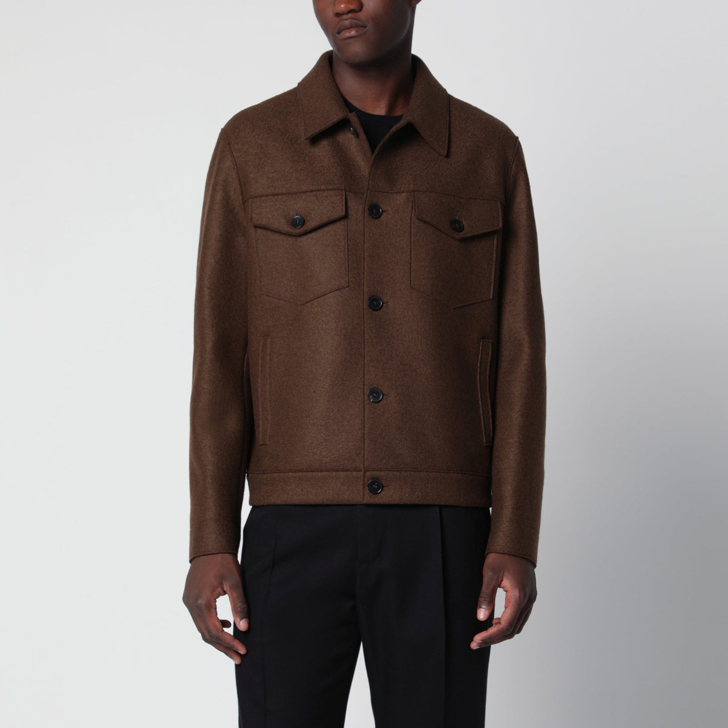 Harris Wharf London Brown Wool Overshirt Jacket Men HARRIS WHARF LONDON