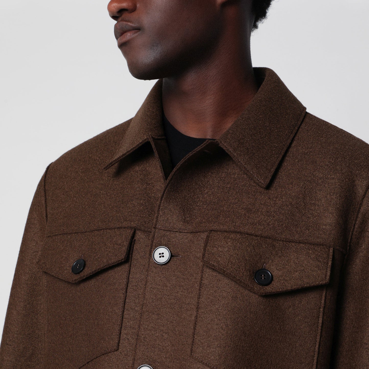 Harris Wharf London Brown Wool Overshirt Jacket Men HARRIS WHARF LONDON