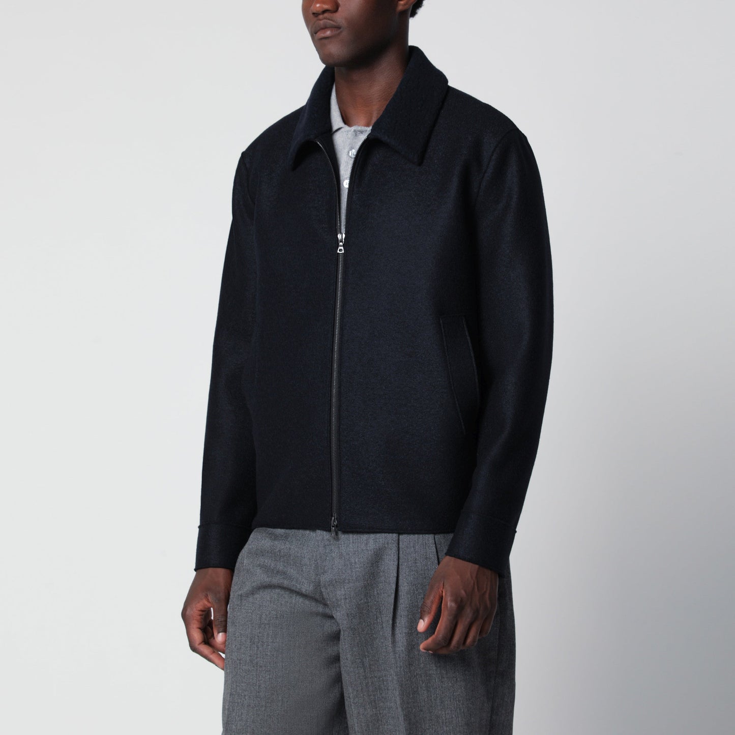 Harris Wharf London Navy Wool Zip-Up Jacket Men HARRIS WHARF LONDON