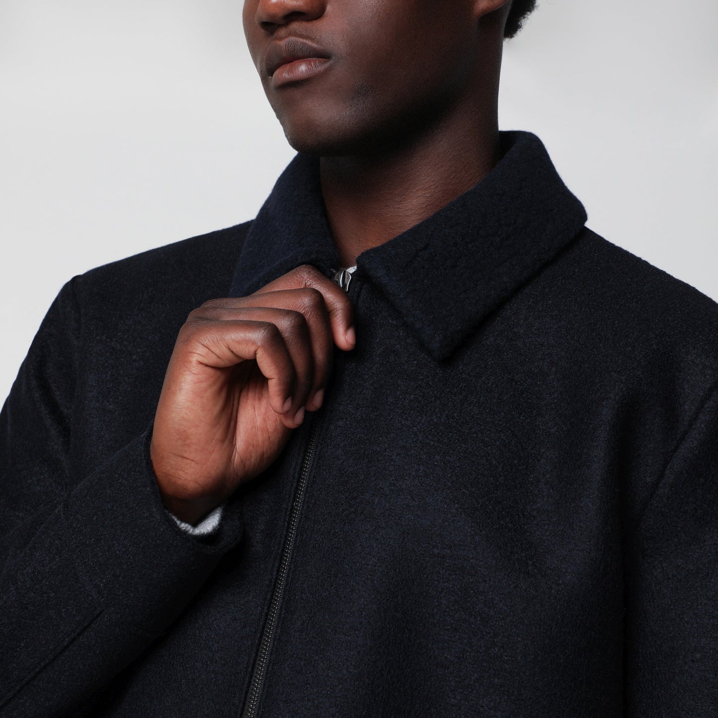 Harris Wharf London Navy Wool Zip-Up Jacket Men HARRIS WHARF LONDON