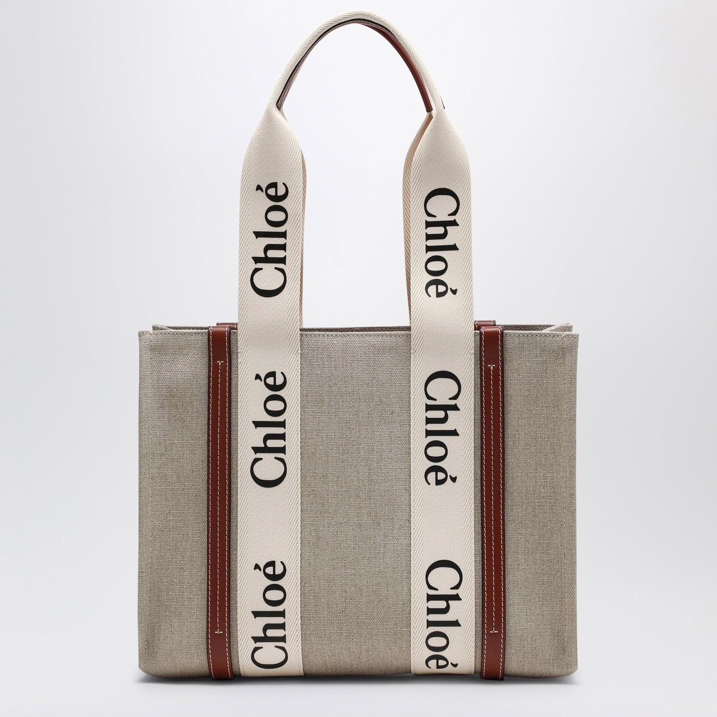 Chloe Woody Medium Bag In Beige Canvas Women CHLOE