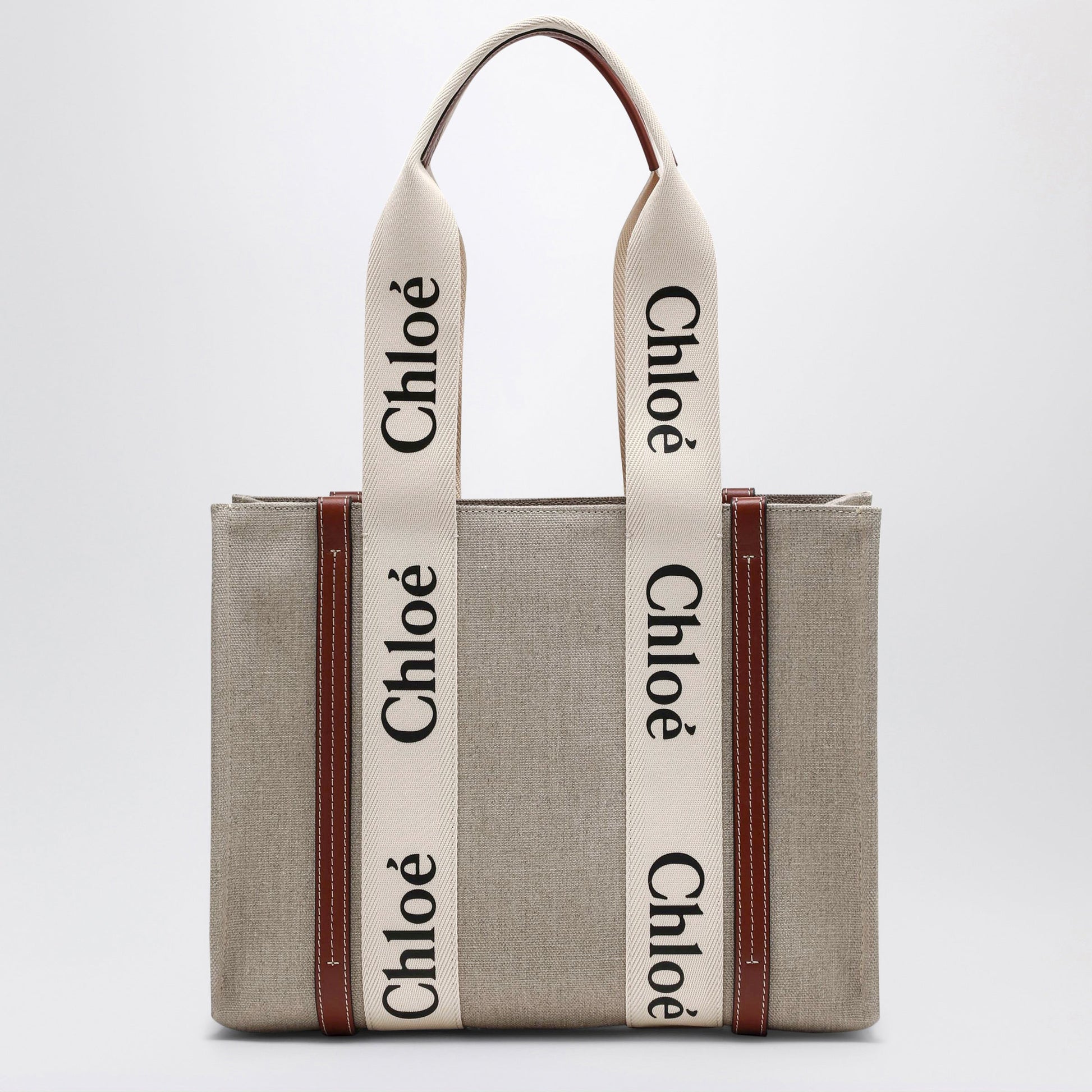 Chloe Woody Medium Bag In Beige Canvas Women CHLOE