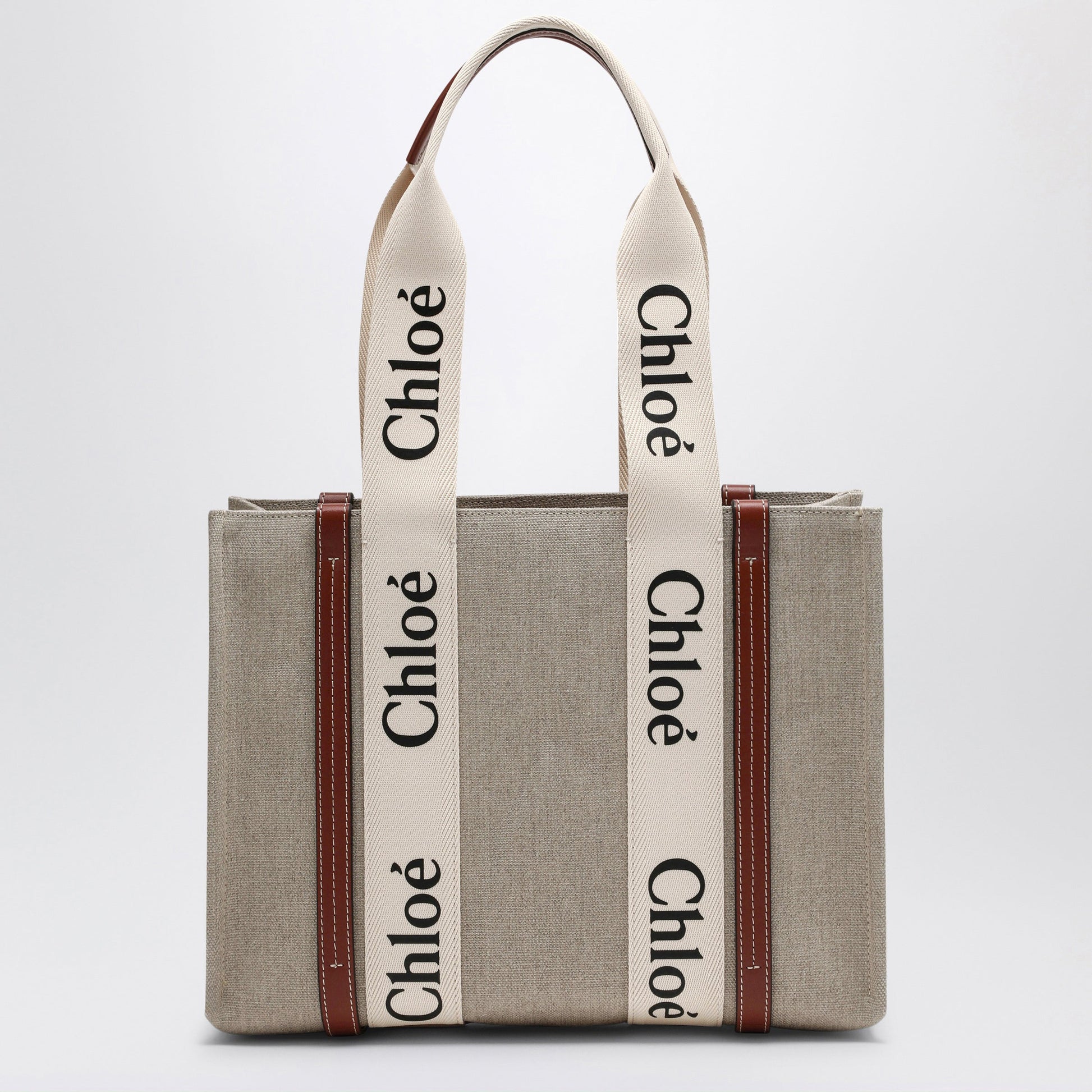Chloe Woody Medium Bag In Beige Canvas Women CHLOE