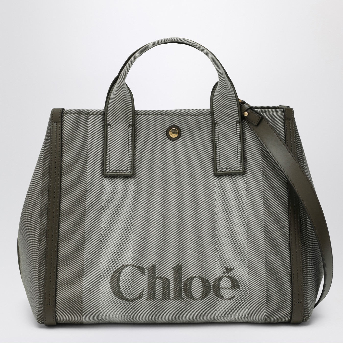 Chloe Carry Tote Bag In Dark Green Striped Canvas Women CHLOE
