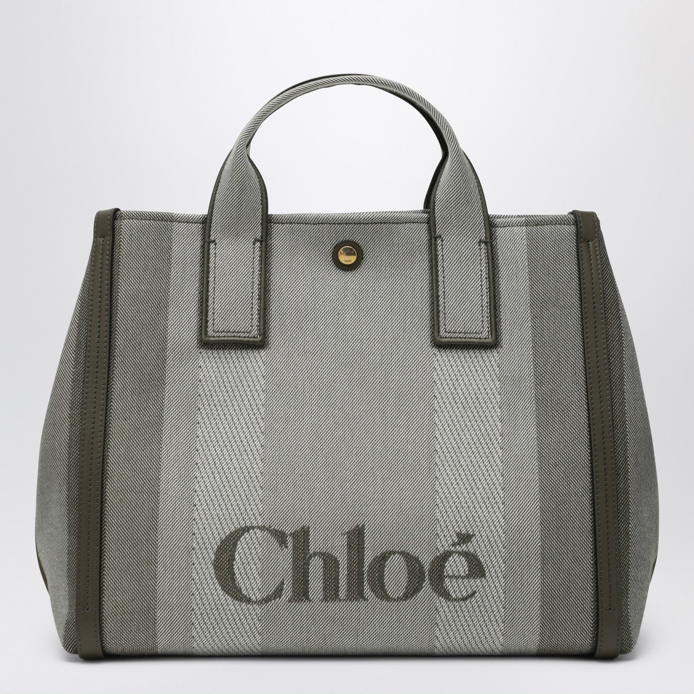 Chloe Carry Tote Bag In Dark Green Striped Canvas Women CHLOE