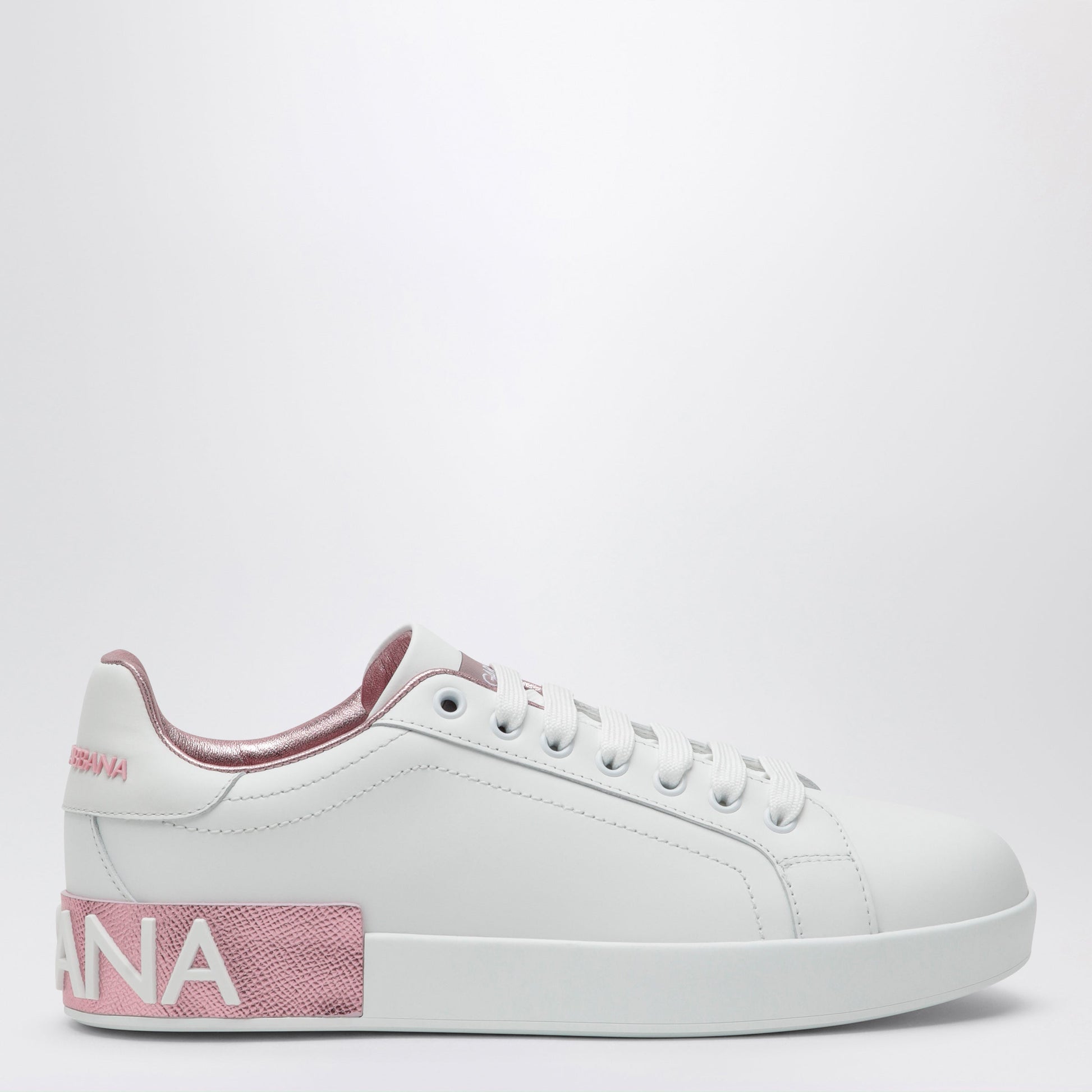 Dolce&Gabbana Portofino White/Pink Leather Sneakers Women DOLCE & GABBANA
