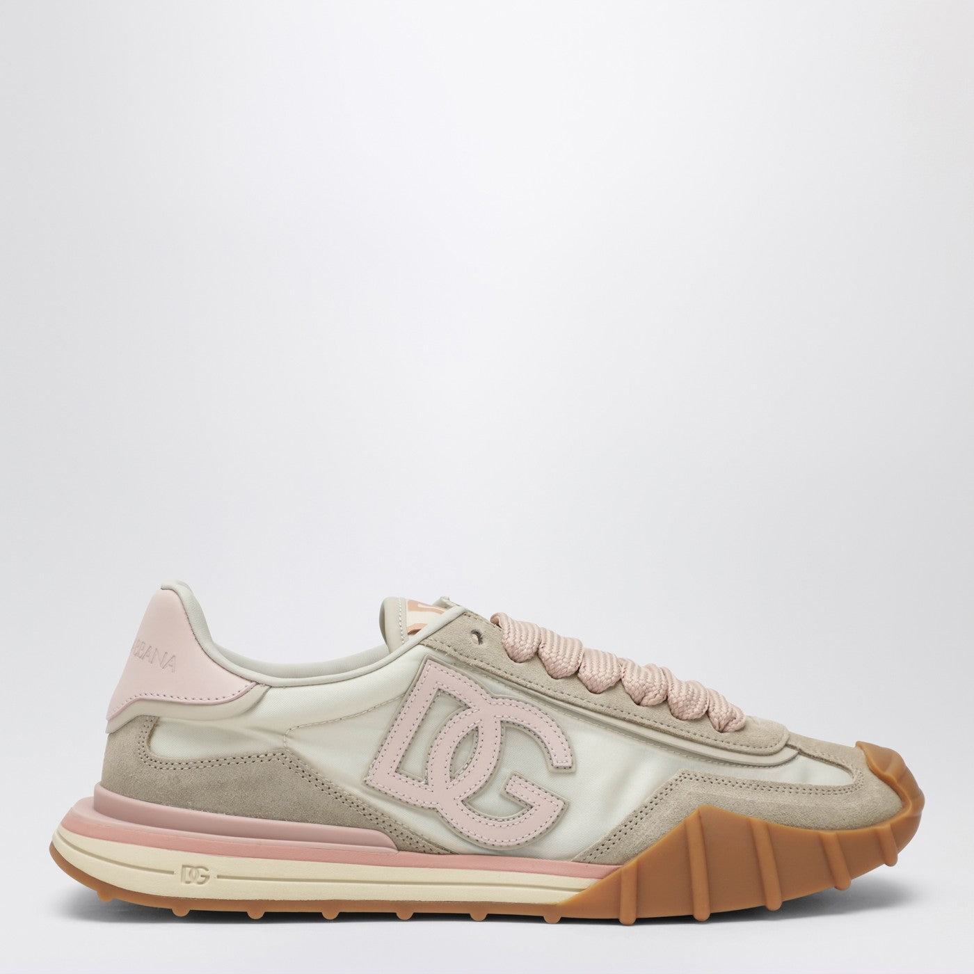 Dolce&Gabbana Dg Athletic Sneakers In Ivory And Pink Fabric And Leather Women DOLCE & GABBANA