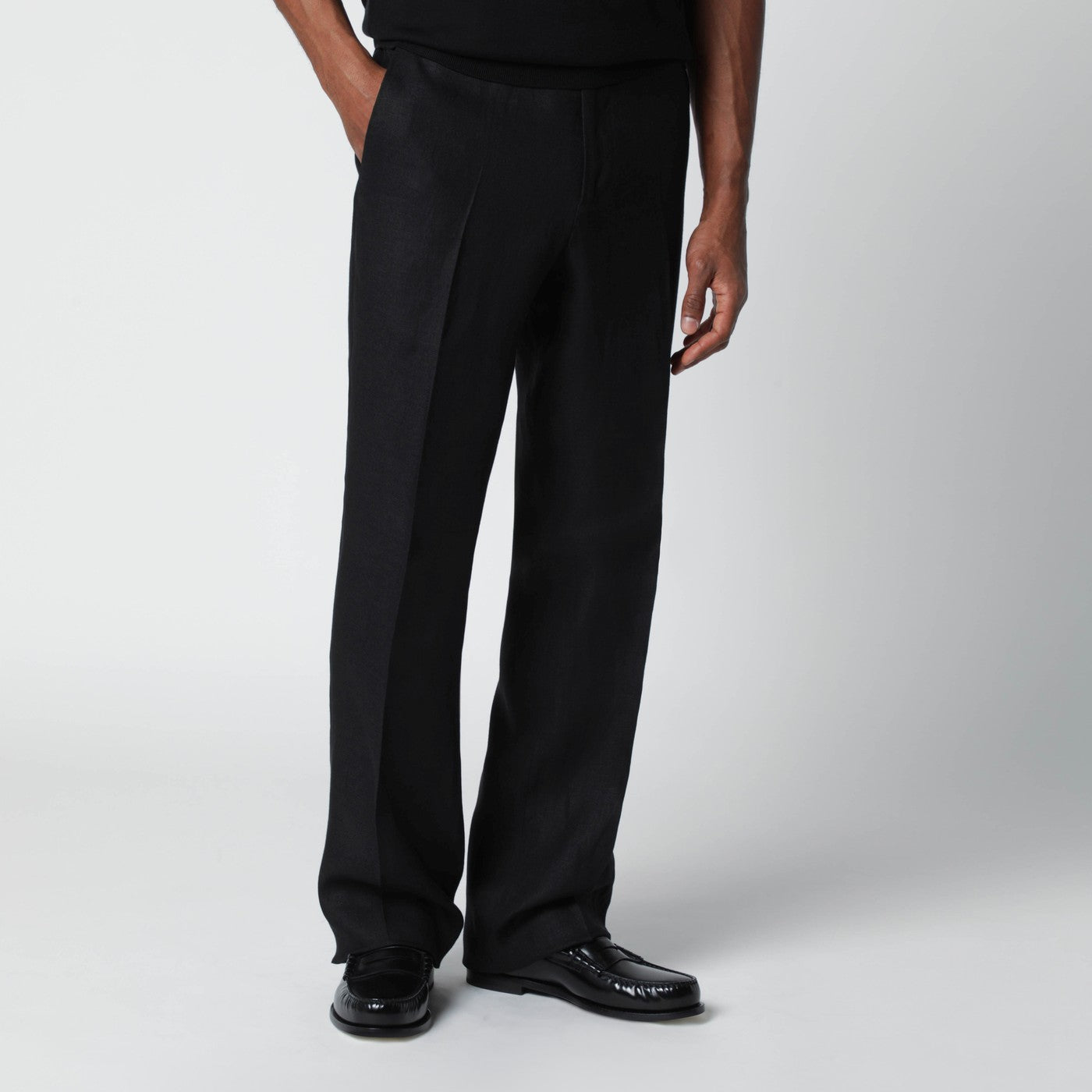 Lardini Black Linen Trousers Men Lardini