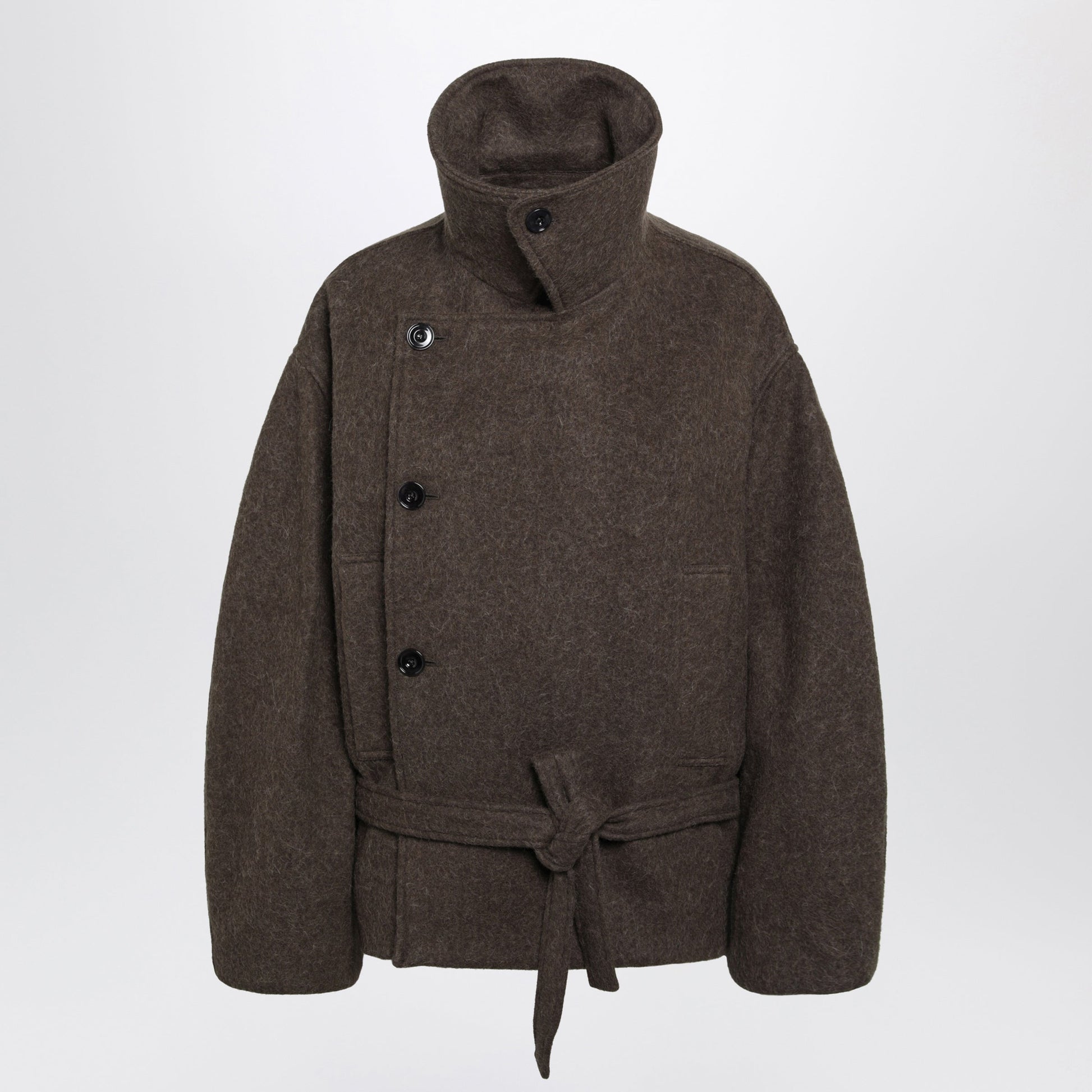 Lemaire Short Mud Felted Wool And Alpaca Wrap Coat Women LEMAIRE