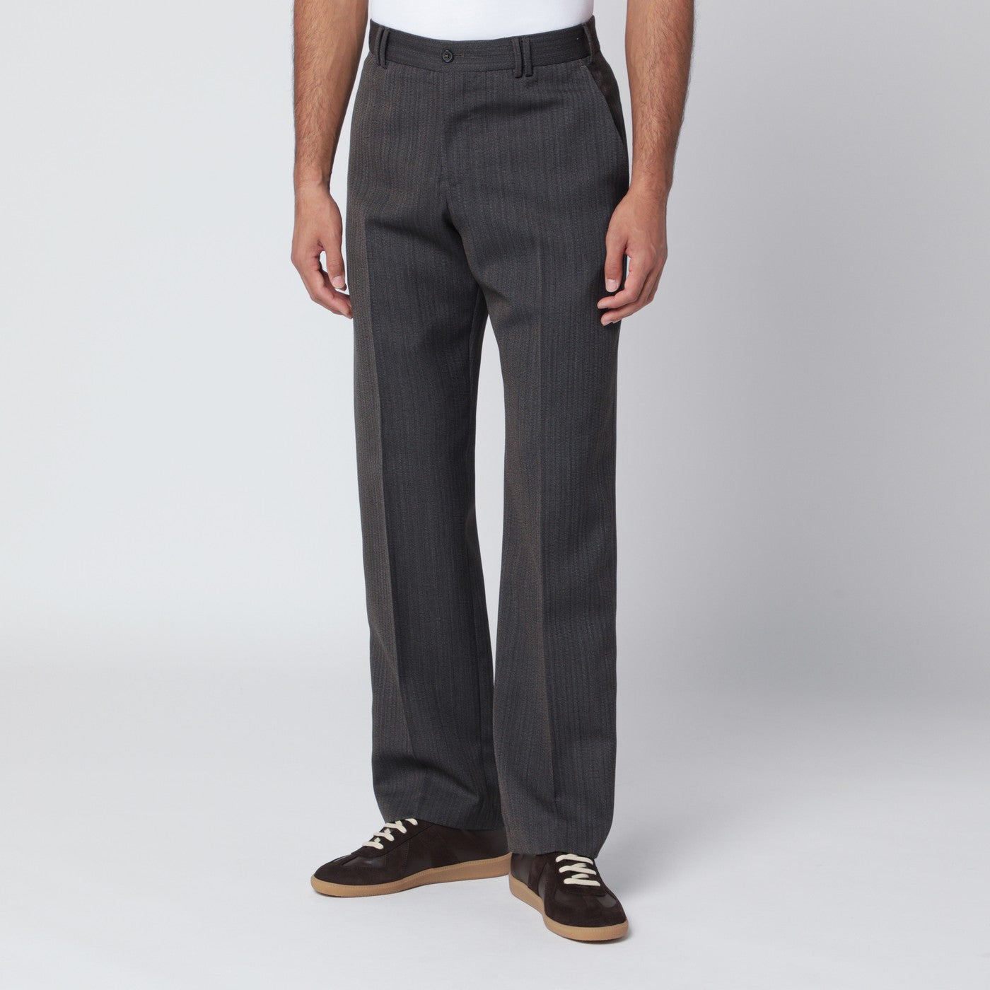 Pt Torino Brown Striped Wool Trousers Men PT Torino