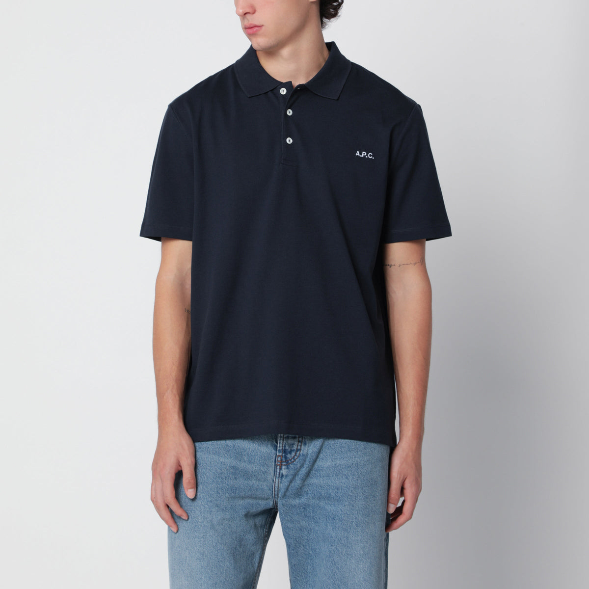 A.P.C. Dark Blue Cotton Polo Shirt With Embroidered Logo Men A.P.C.