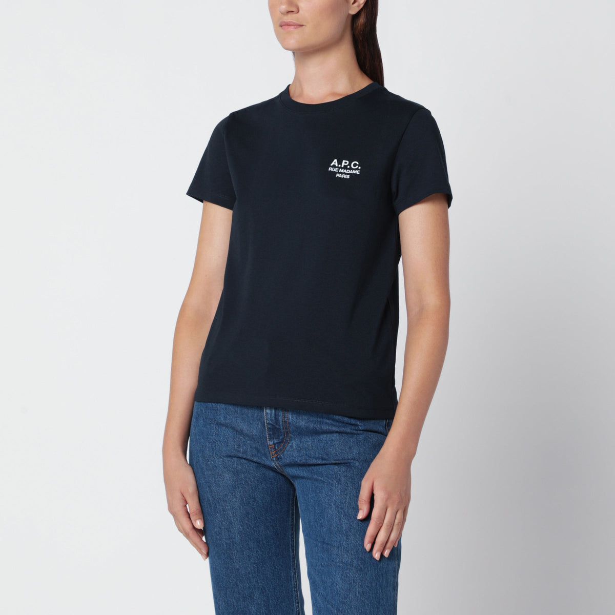 A.P.C. Dark Blue Cotton T-Shirt With Embroidery Women A.P.C.