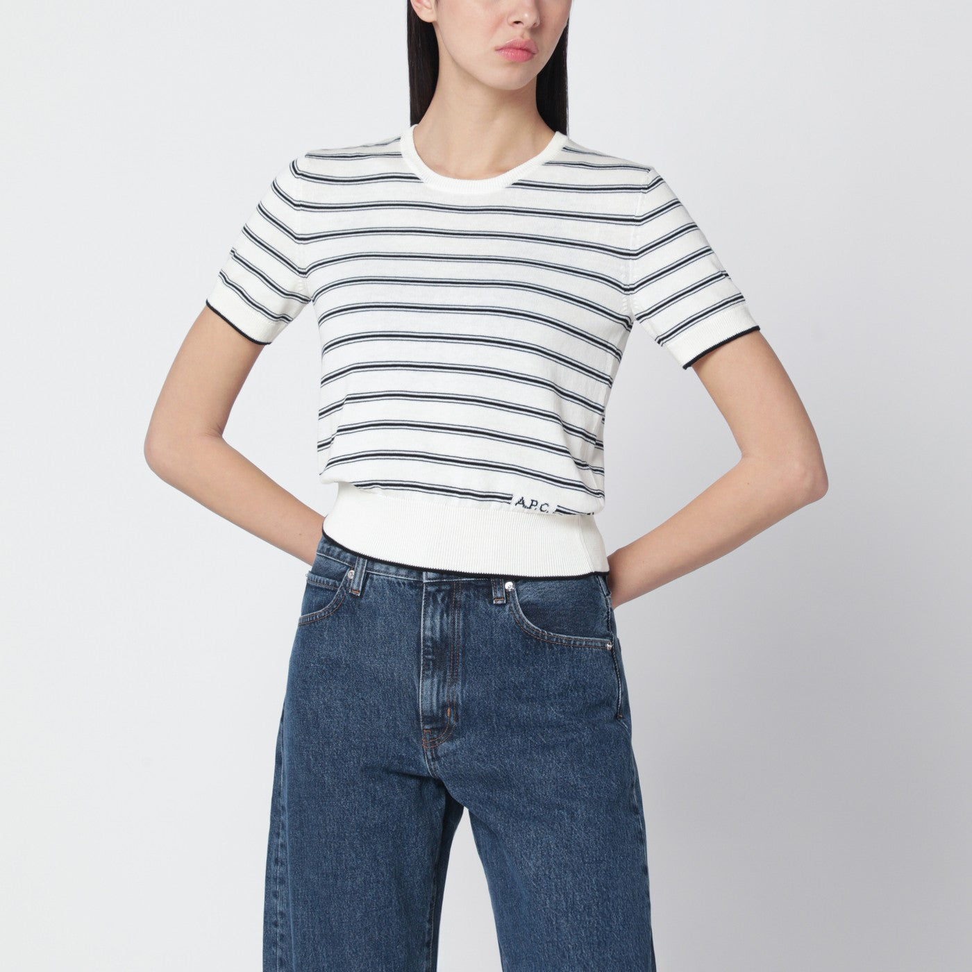 A.P.C. White Knit Top With Ecru/Black Stripes Women A.P.C.