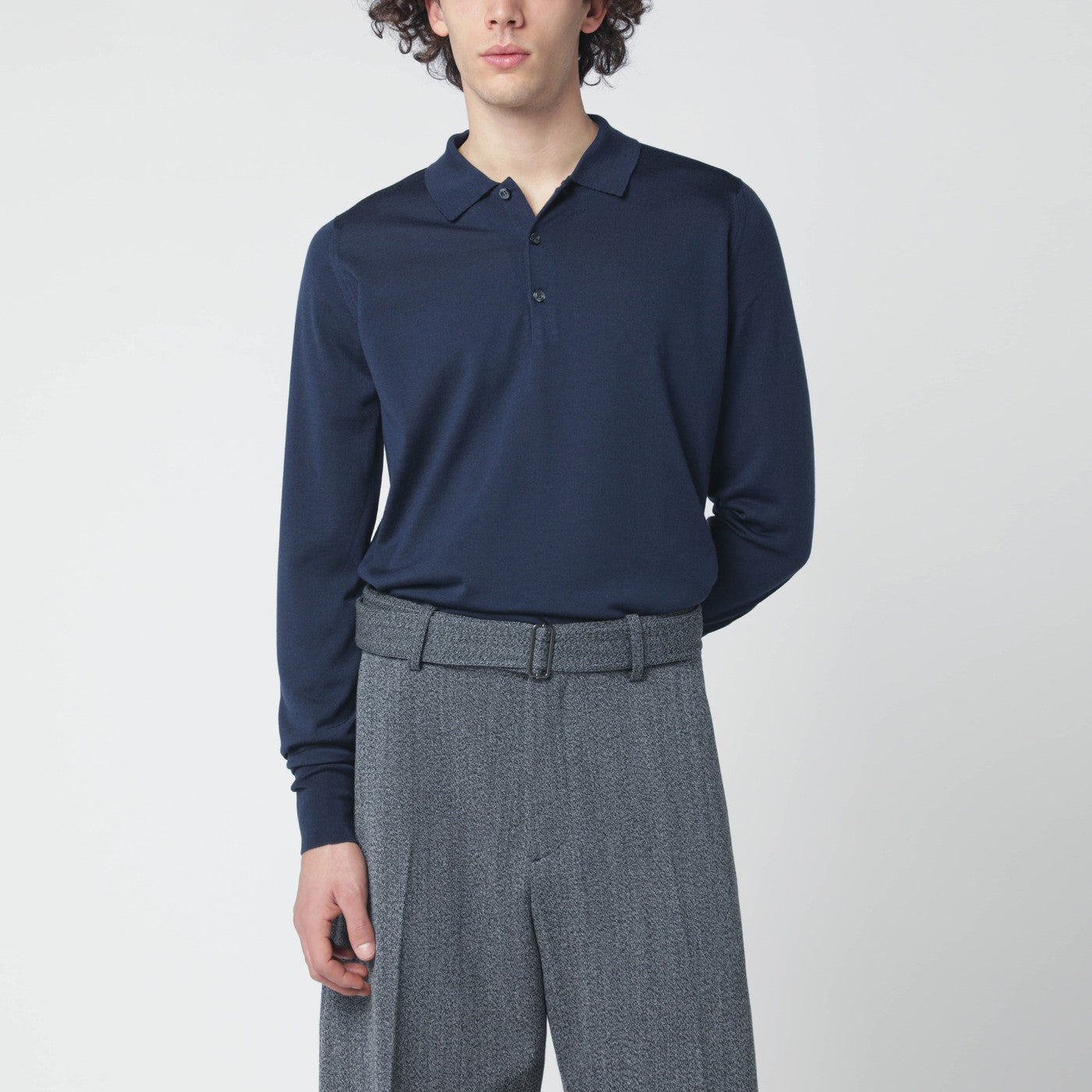 John Smedley Blue Wool Polo Shirt Men JOHN SMEDLEY