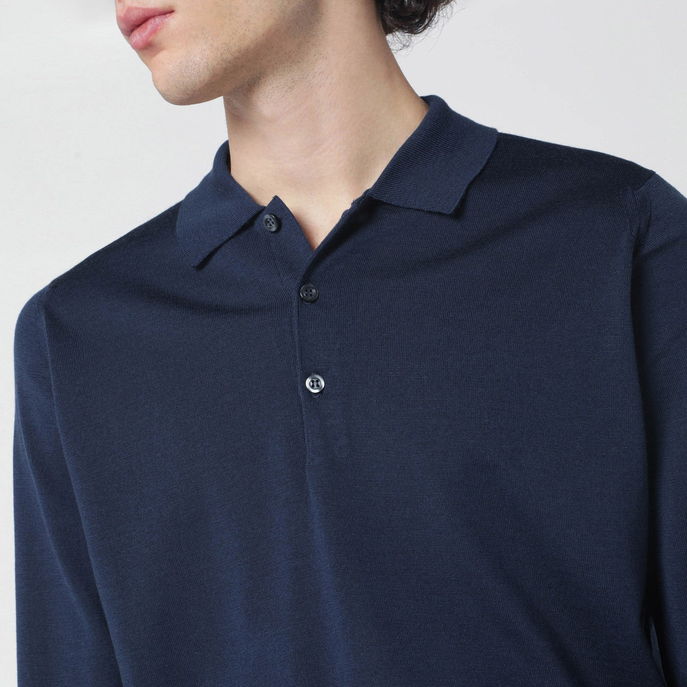 John Smedley Blue Wool Polo Shirt Men JOHN SMEDLEY