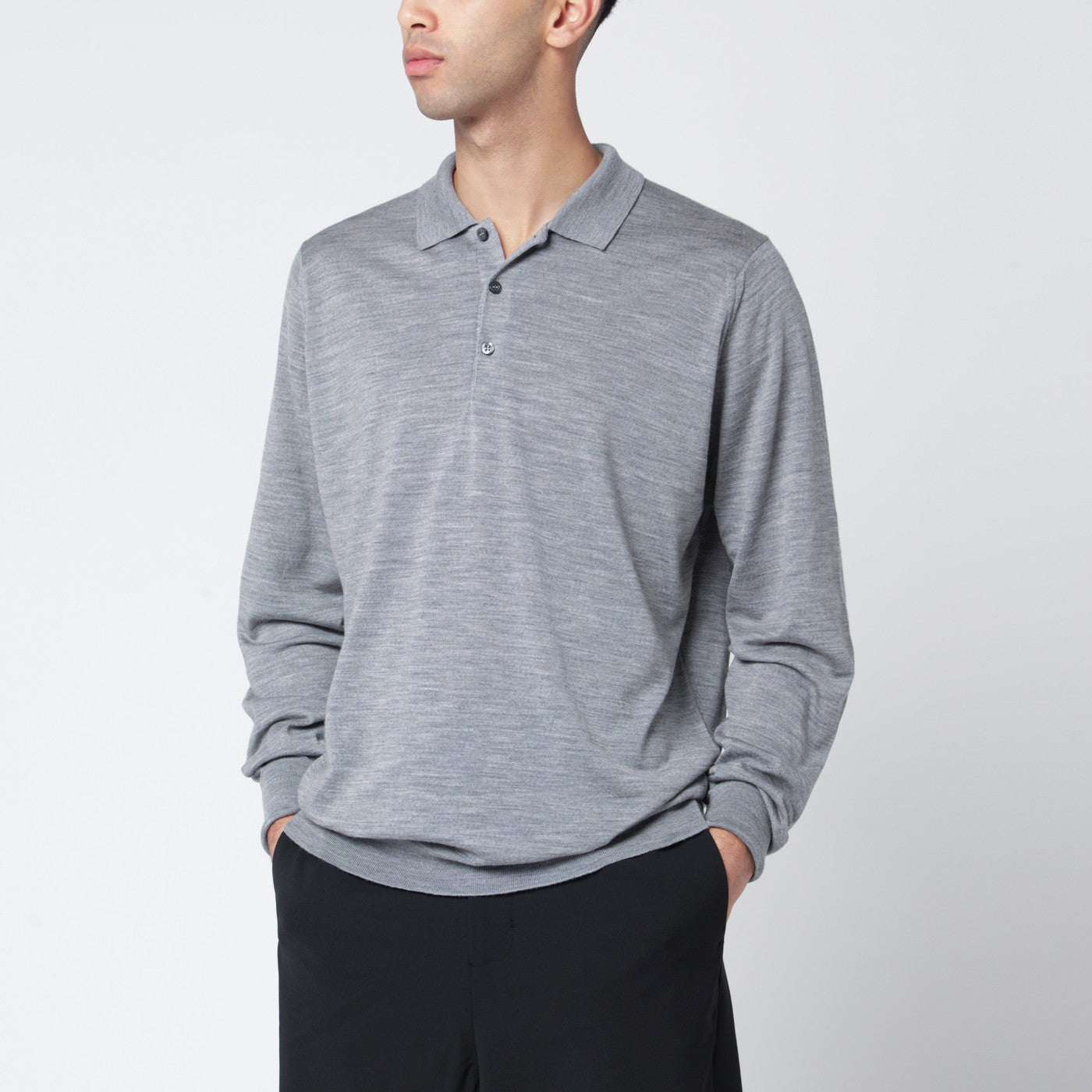 John Smedley Light Grey Wool Polo Shirt Men JOHN SMEDLEY