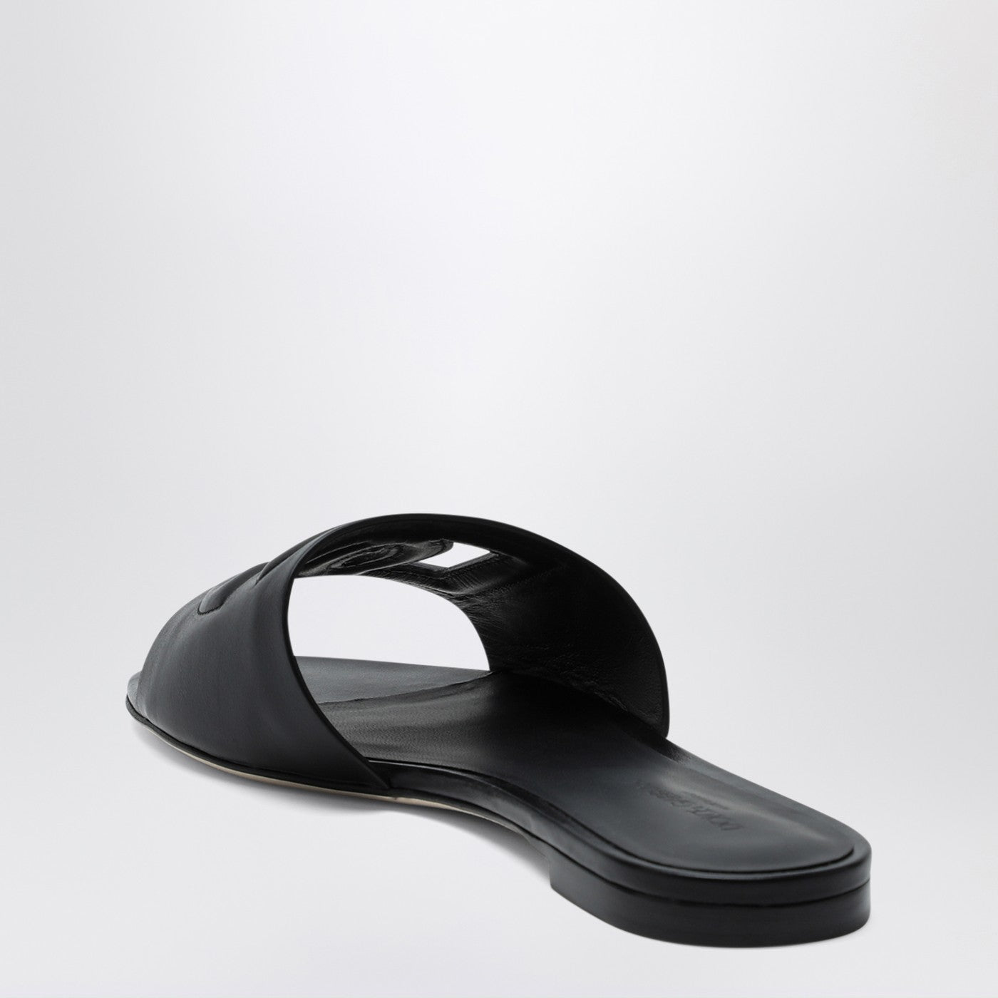 Dolce&Gabbana Black Leather Slides With Dg Logo Women DOLCE & GABBANA