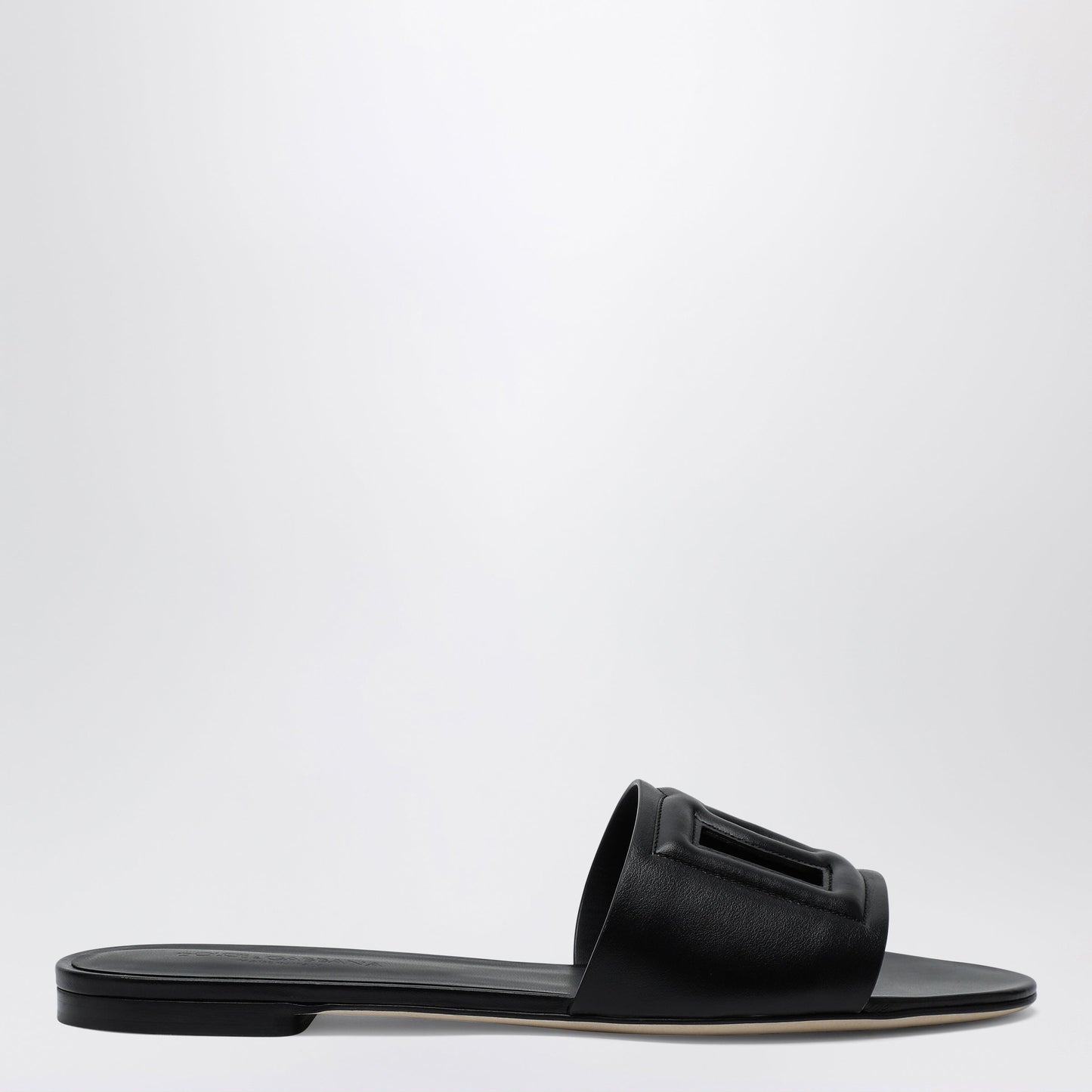 Dolce&Gabbana Black Leather Slides With Dg Logo Women DOLCE & GABBANA