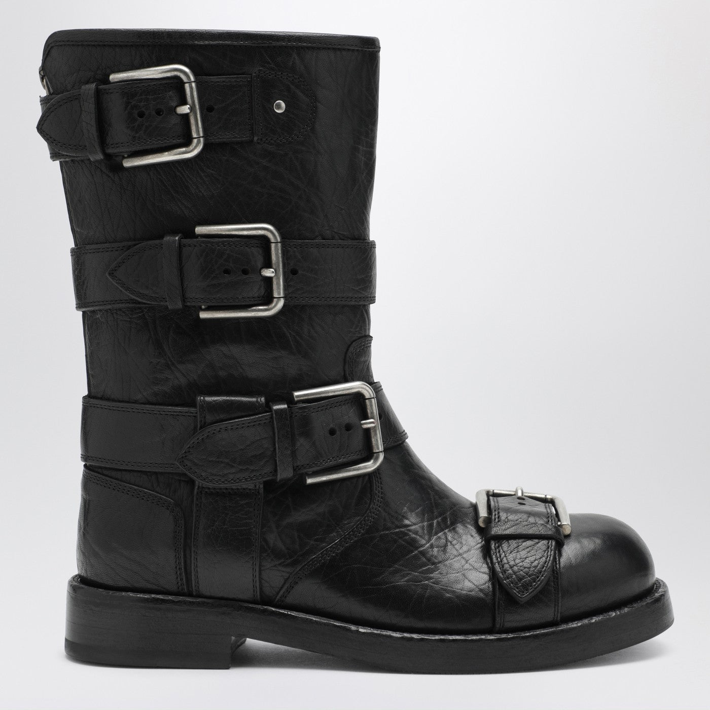 Dolce&Gabbana Black Leather Boots With Straps Women DOLCE & GABBANA
