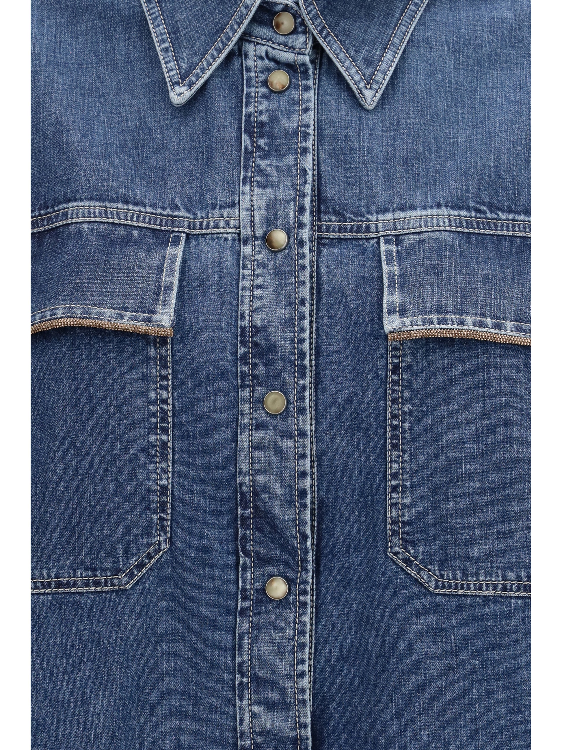 Brunello Cucinelli Women Denim Shirt With Jewel Details BRUNELLO CUCINELLI