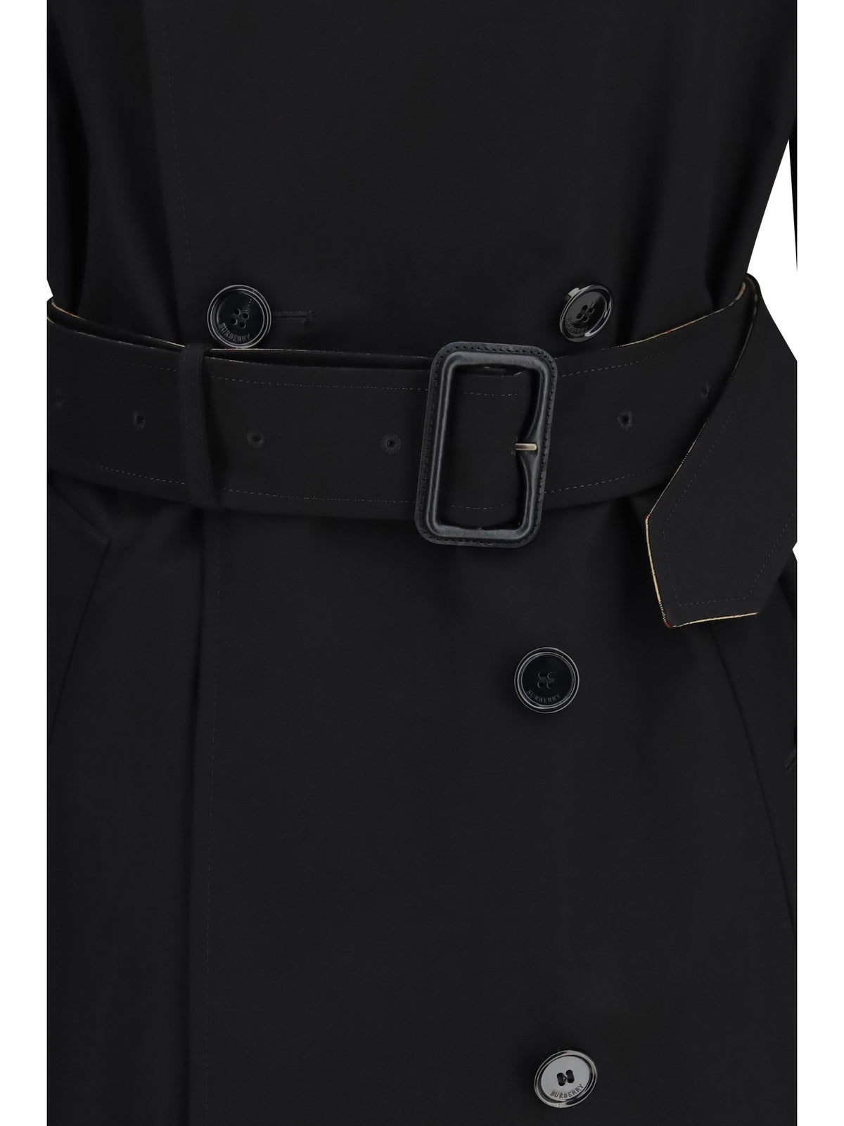 Burberry Women Long Gabardine Trench Coat With Check Collar BURBERRY