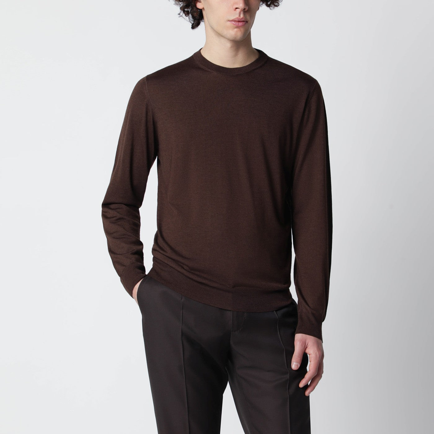 Drumohr Chocolate Brown Wool Sweater Men Drumohr