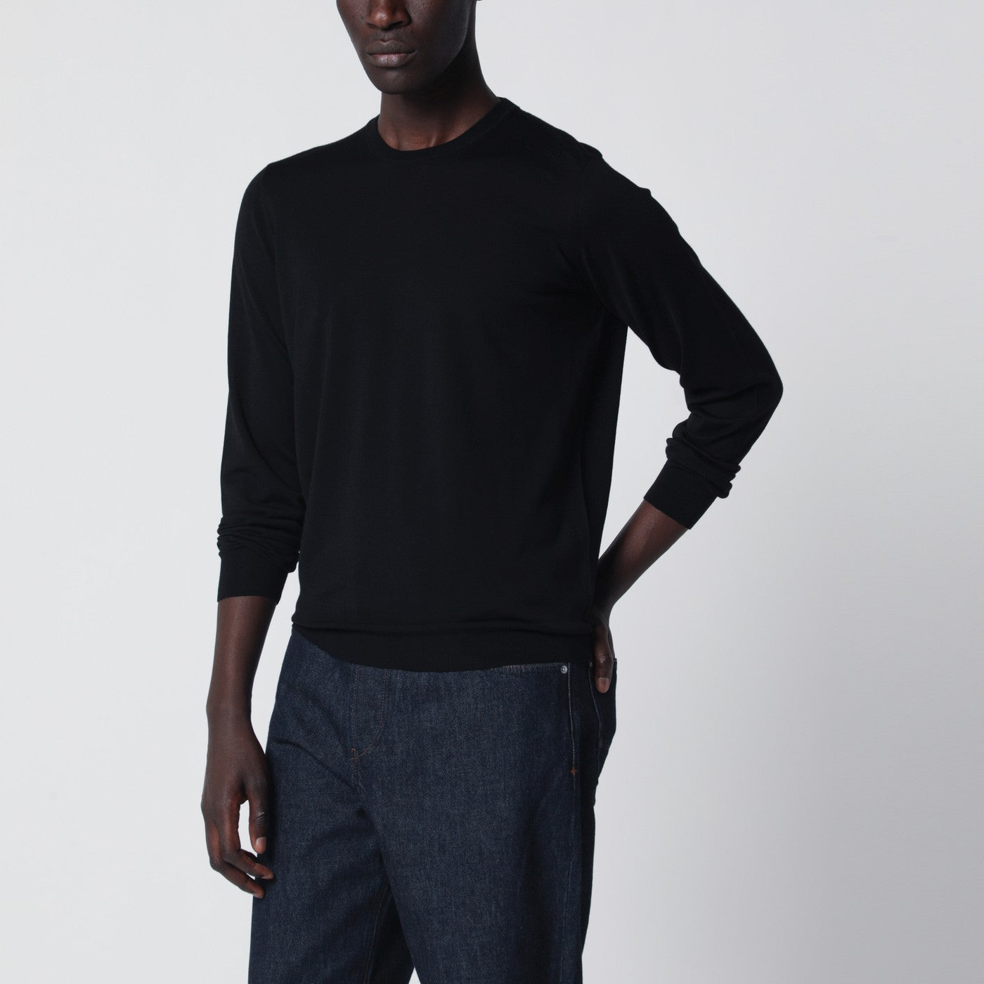 Drumohr Black Wool Crew-Neck Sweater Men Drumohr