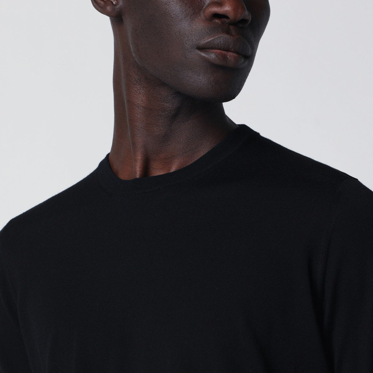 Drumohr Black Wool Crew-Neck Sweater Men Drumohr