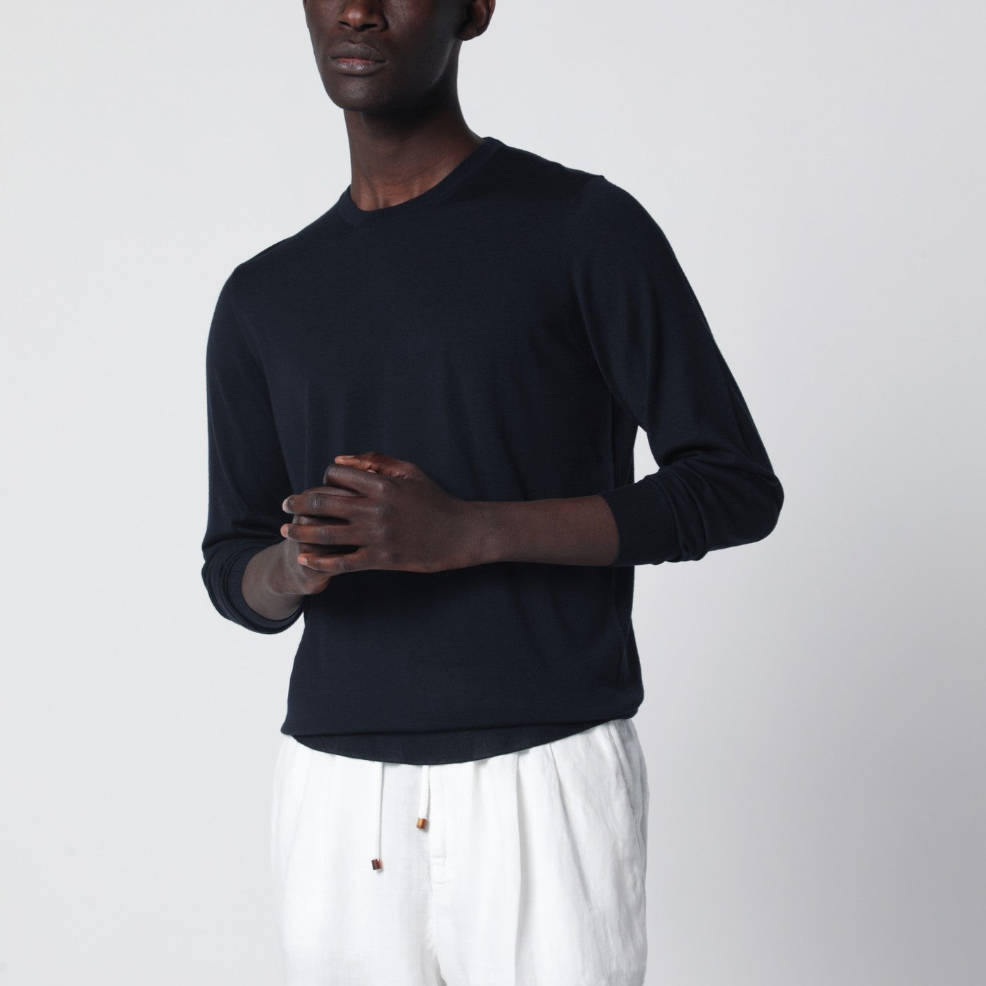 Drumohr Navy Blue Wool Crew-Neck Sweater Men Drumohr