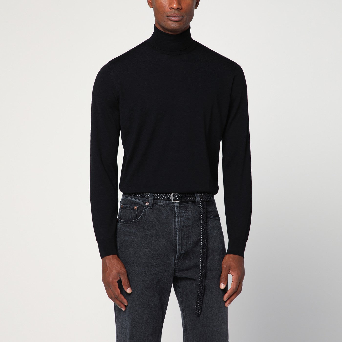 Drumohr Black Wool Turtleneck Sweater Men Drumohr