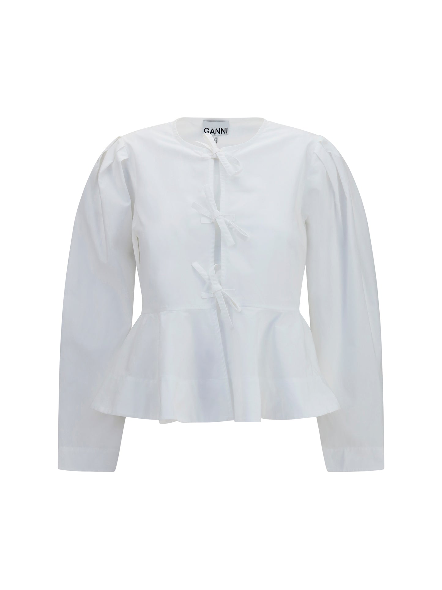 Ganni Women Cotton Poplin Blouse With Bows GANNI