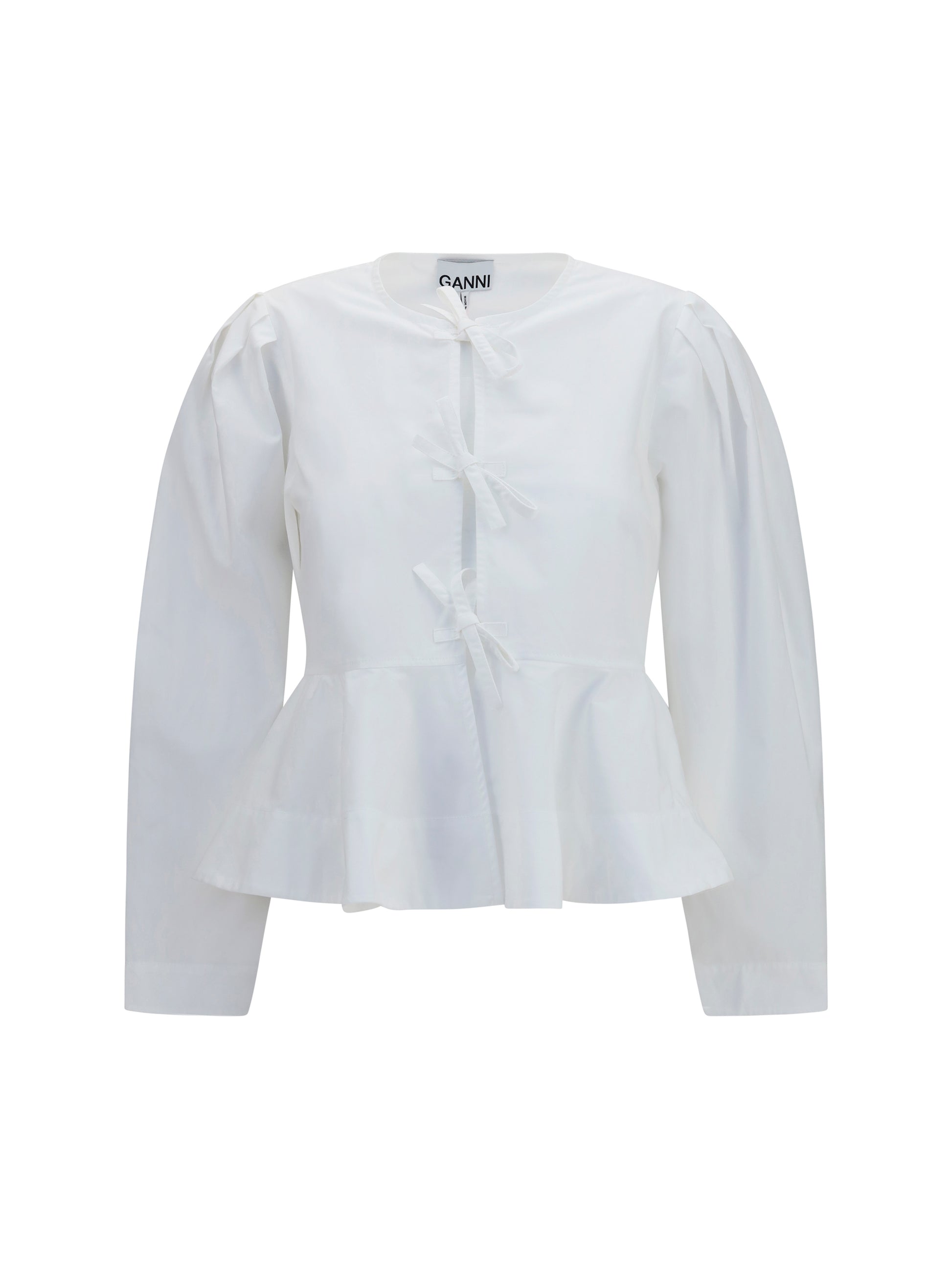 Ganni Women Cotton Poplin Blouse With Bows GANNI