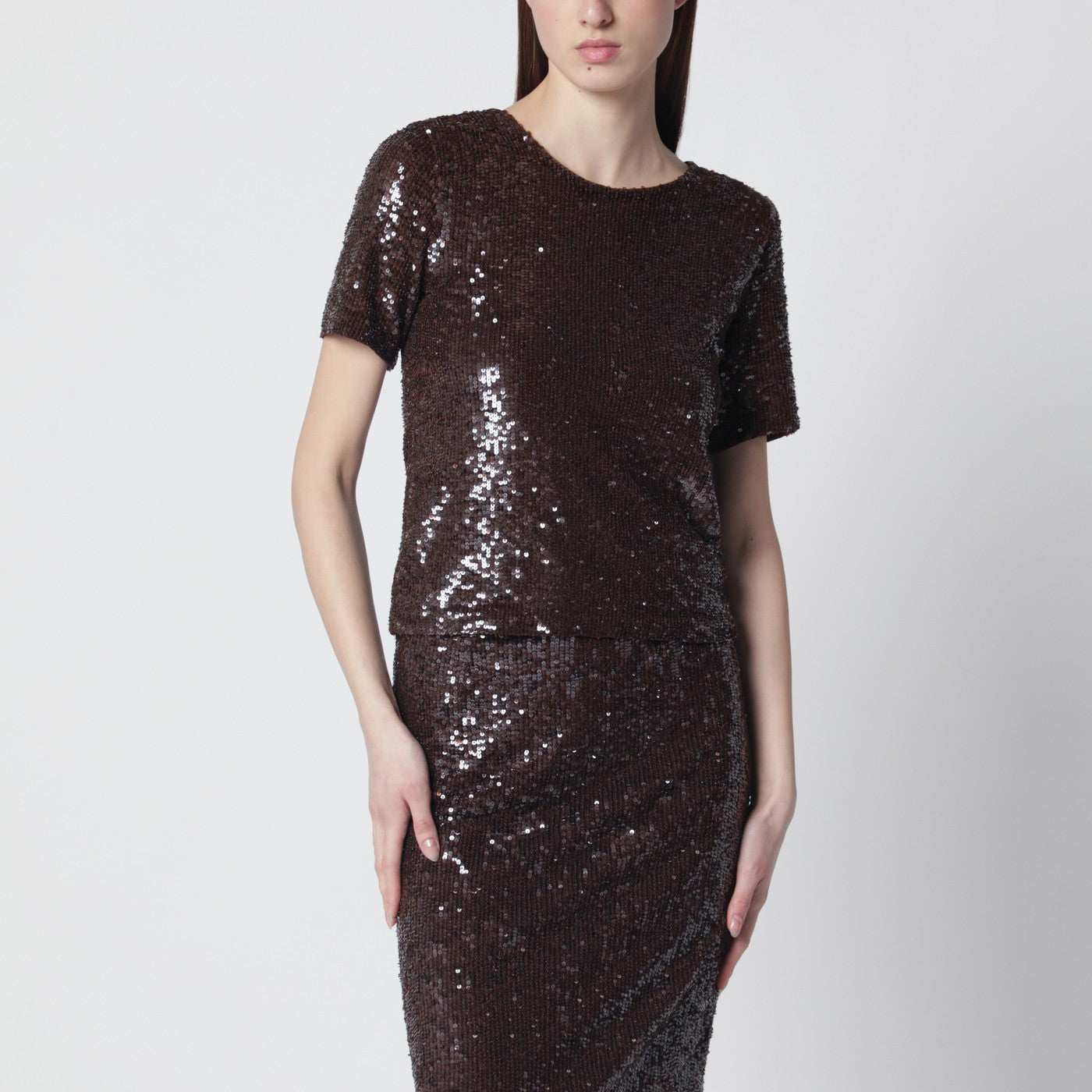 P.A.R.O.S.H. Brown Sequin Knit Top Women P.A.R.O.S.H.